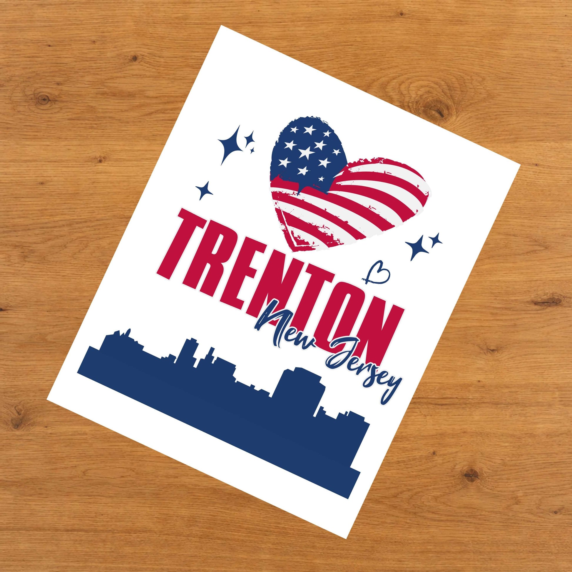 Trenton New Jersey Skyline American Flag Heart 4th of July 8"x10" Wall Art Print