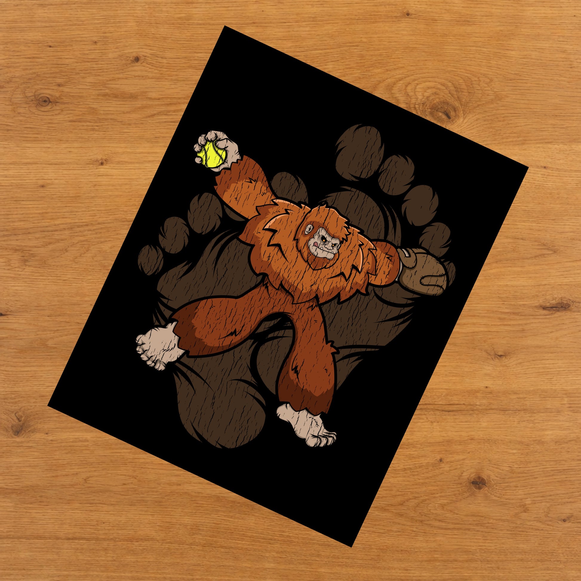 Bigfoot Softball Art - Sasquatch Softball Pitcher 8"x10" Wall Art Print