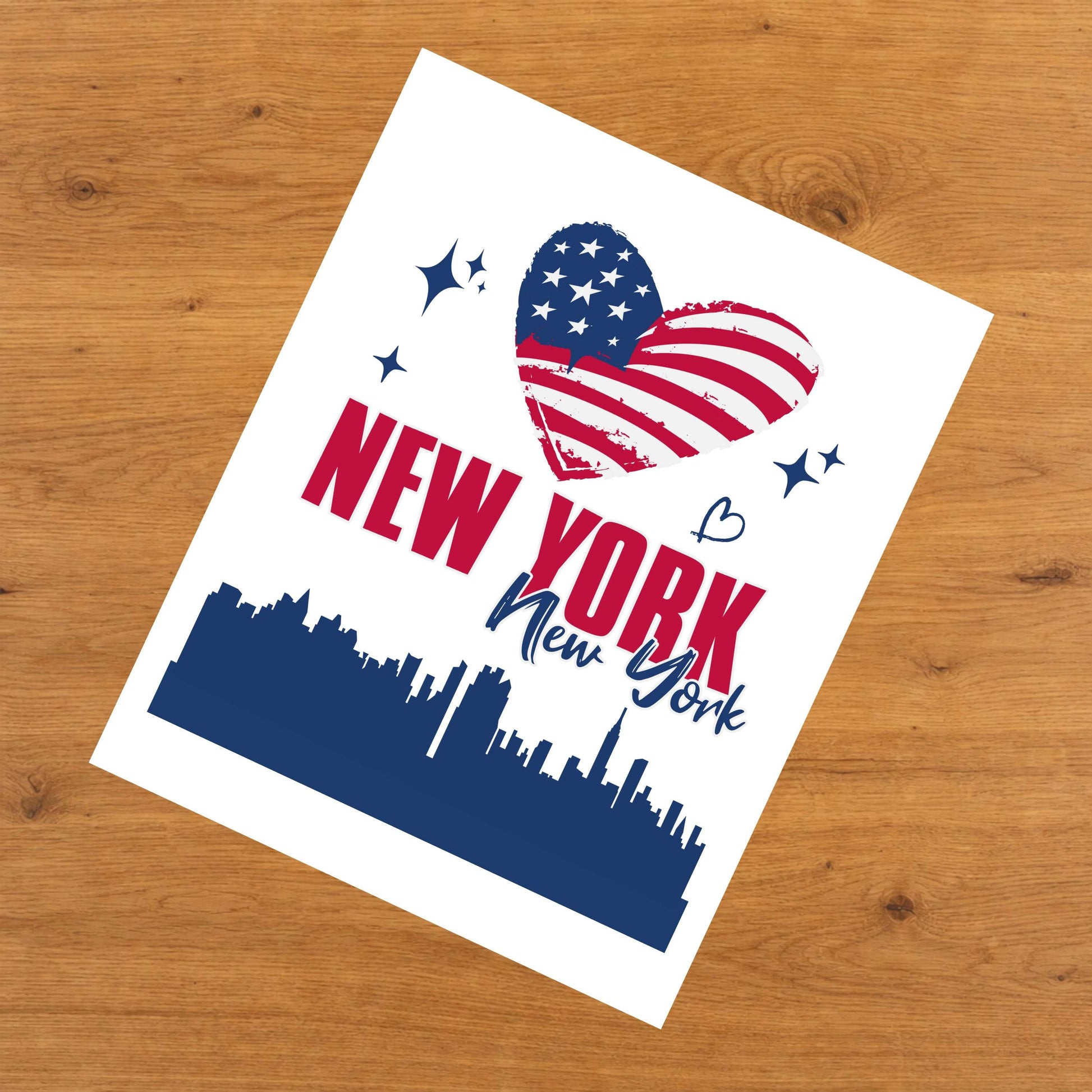 New York New York Skyline American Flag Heart 4th of July 8"x10" Wall Art Print