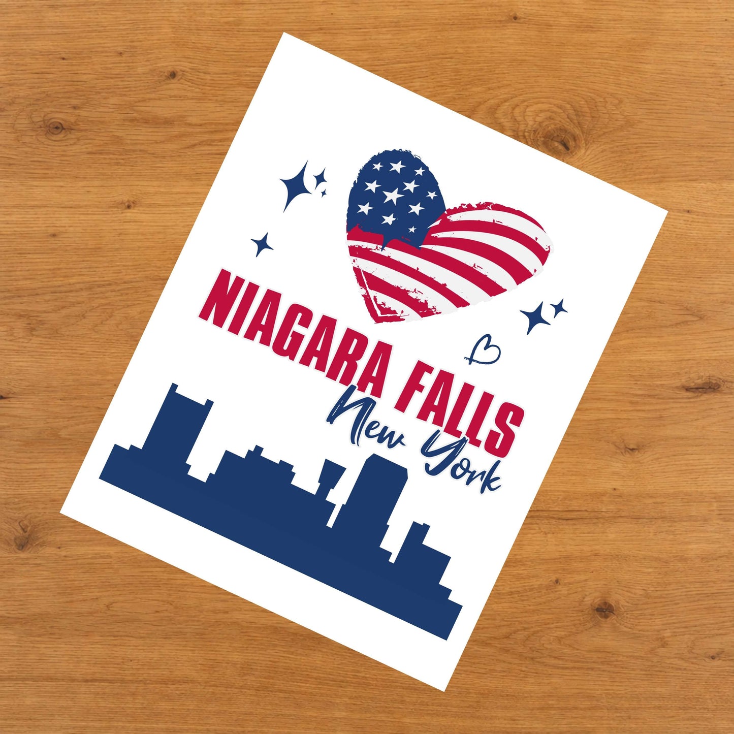 Niagara Falls New York Skyline American Flag Heart 4th of July 8"x10" Wall Art Print