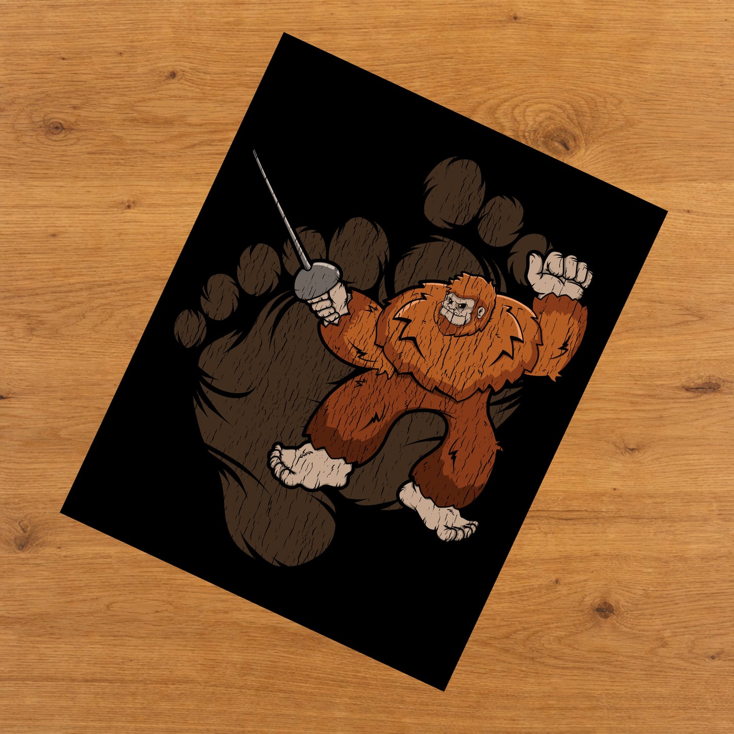 Bigfoot Fencing Art - Sasquatch Fencing 8"x10" Wall Art Print