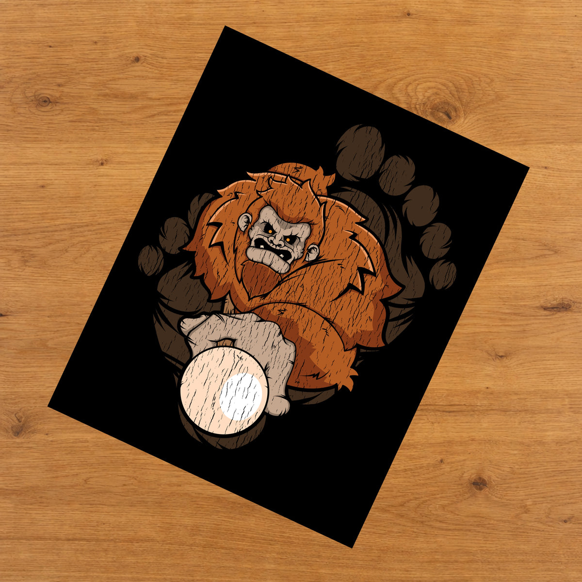 Bigfoot Billiards Art - Sasquatch Playing Pool 8"x10" Wall Art Print