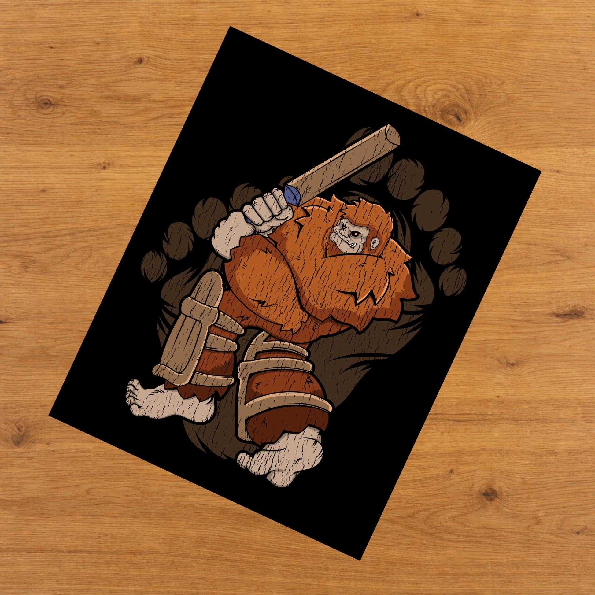 Bigfoot Cricket Art - Sasquatch Playing Cricket 8"x10" Wall Art Print