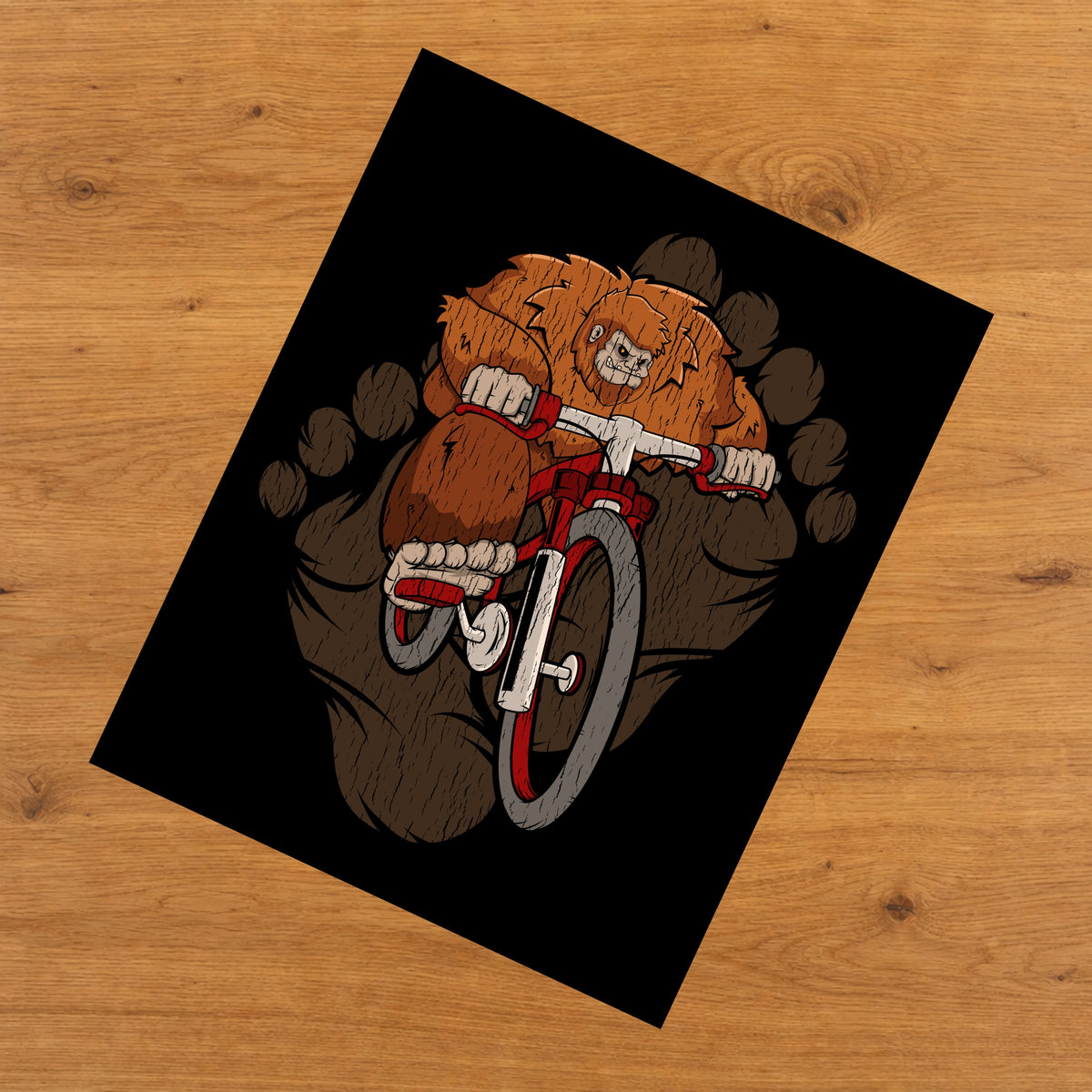 Bigfoot Cycling Art - Sasquatch Riding Bike 8"x10" Wall Art Print