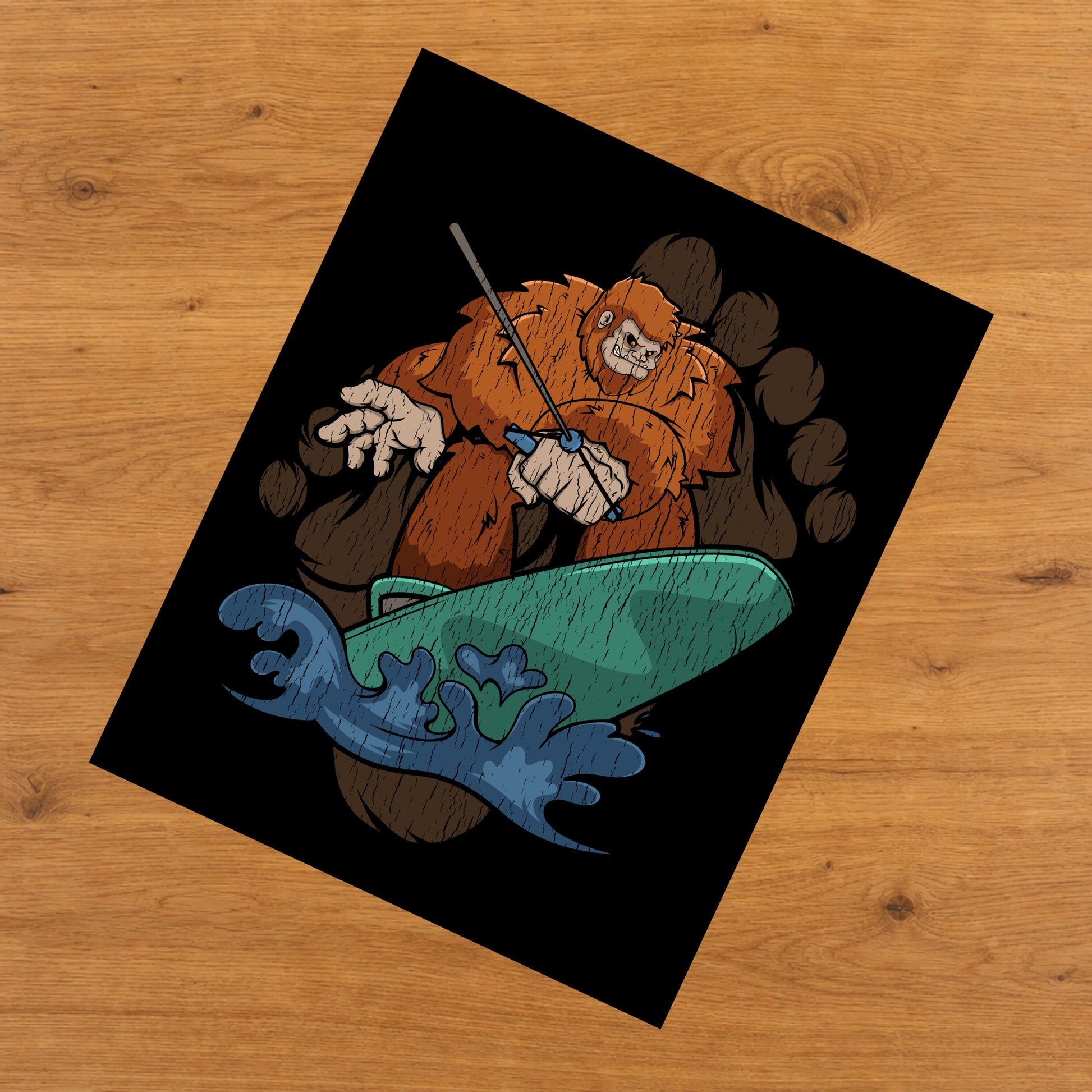 Bigfoot Wakeboarding Art - Sasquatch on Wakeboard 8"x10" Wall Art Print