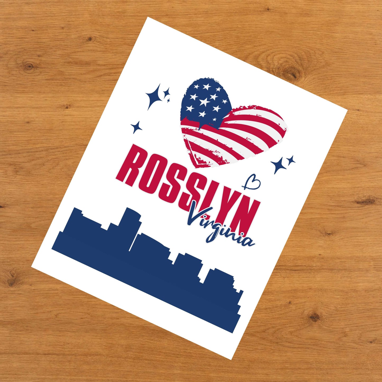 Rosslyn Virginia Skyline American Flag Heart 4th of July 8"x10" Wall Art Print