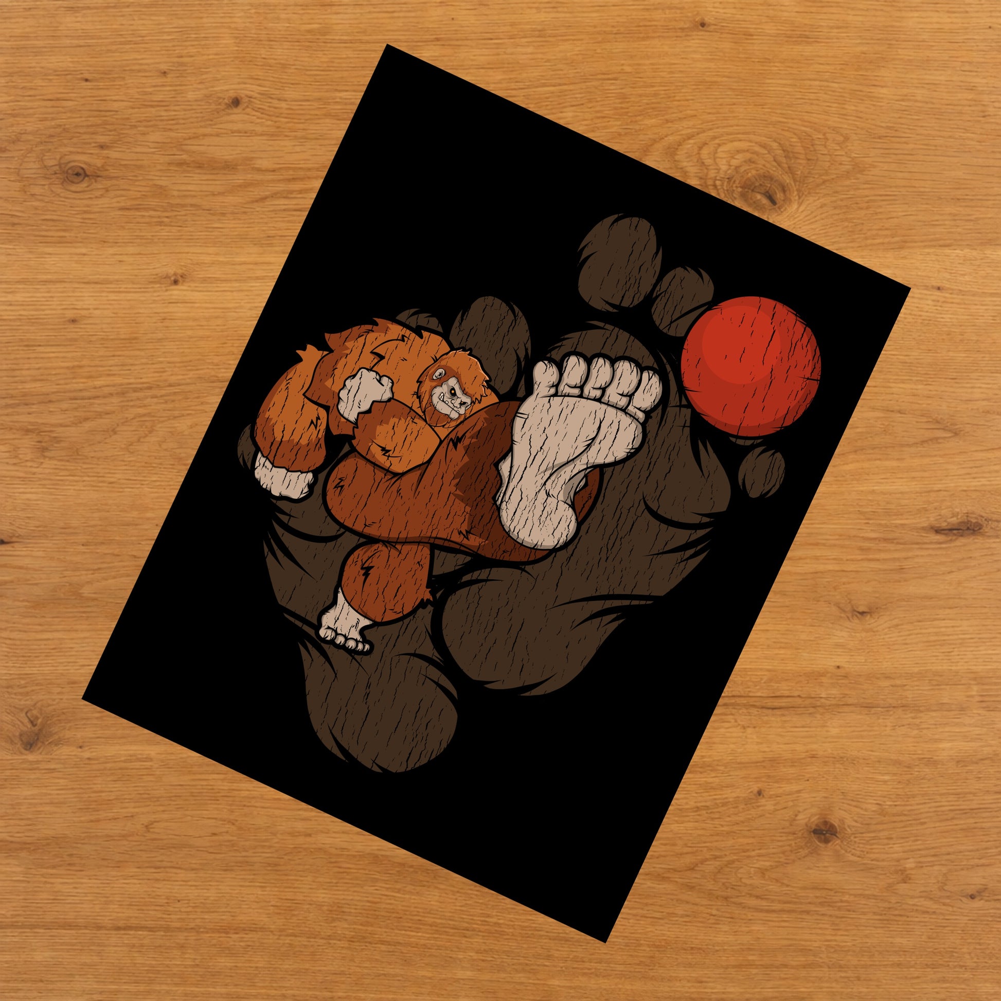 Bigfoot Kickball Art - Sasquatch Playing Kickball 8"x10" Wall Art Print