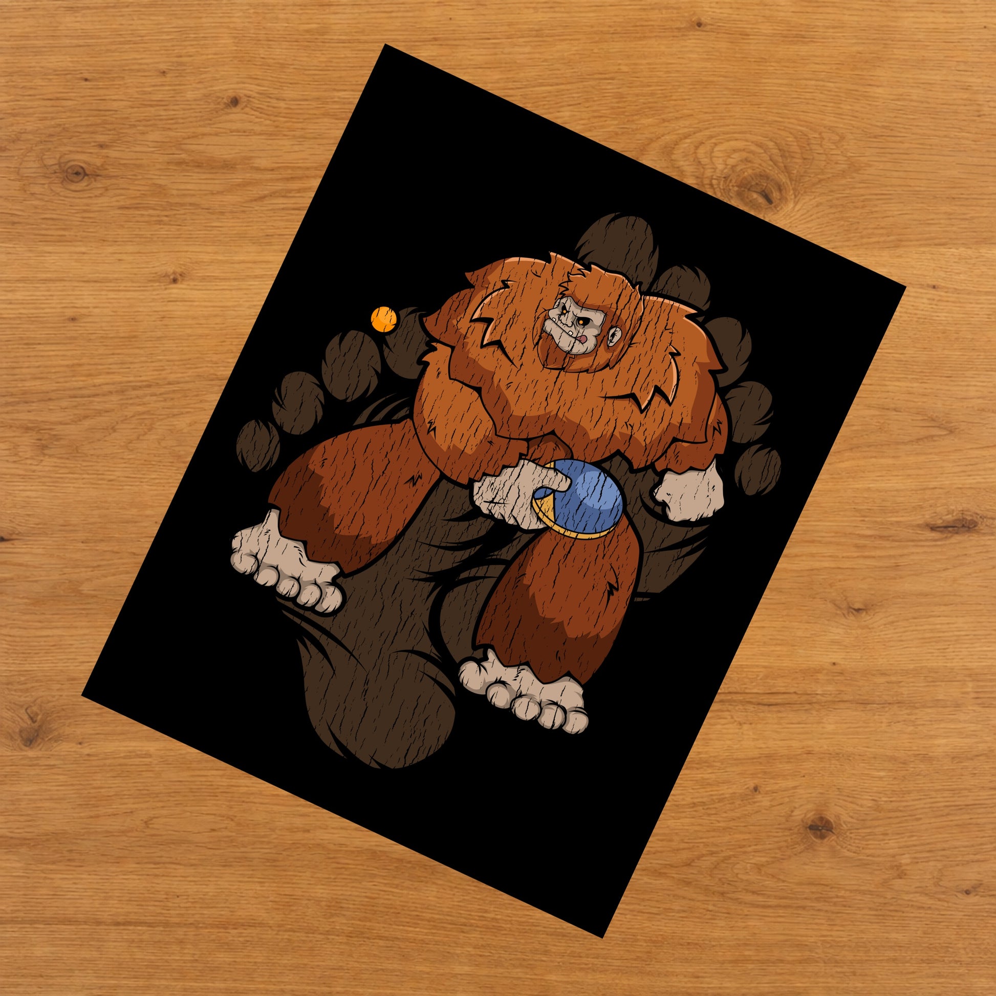 Bigfoot Table Tennis Art - Sasquatch Playing Table Tennis 8"x10" Wall Art Print
