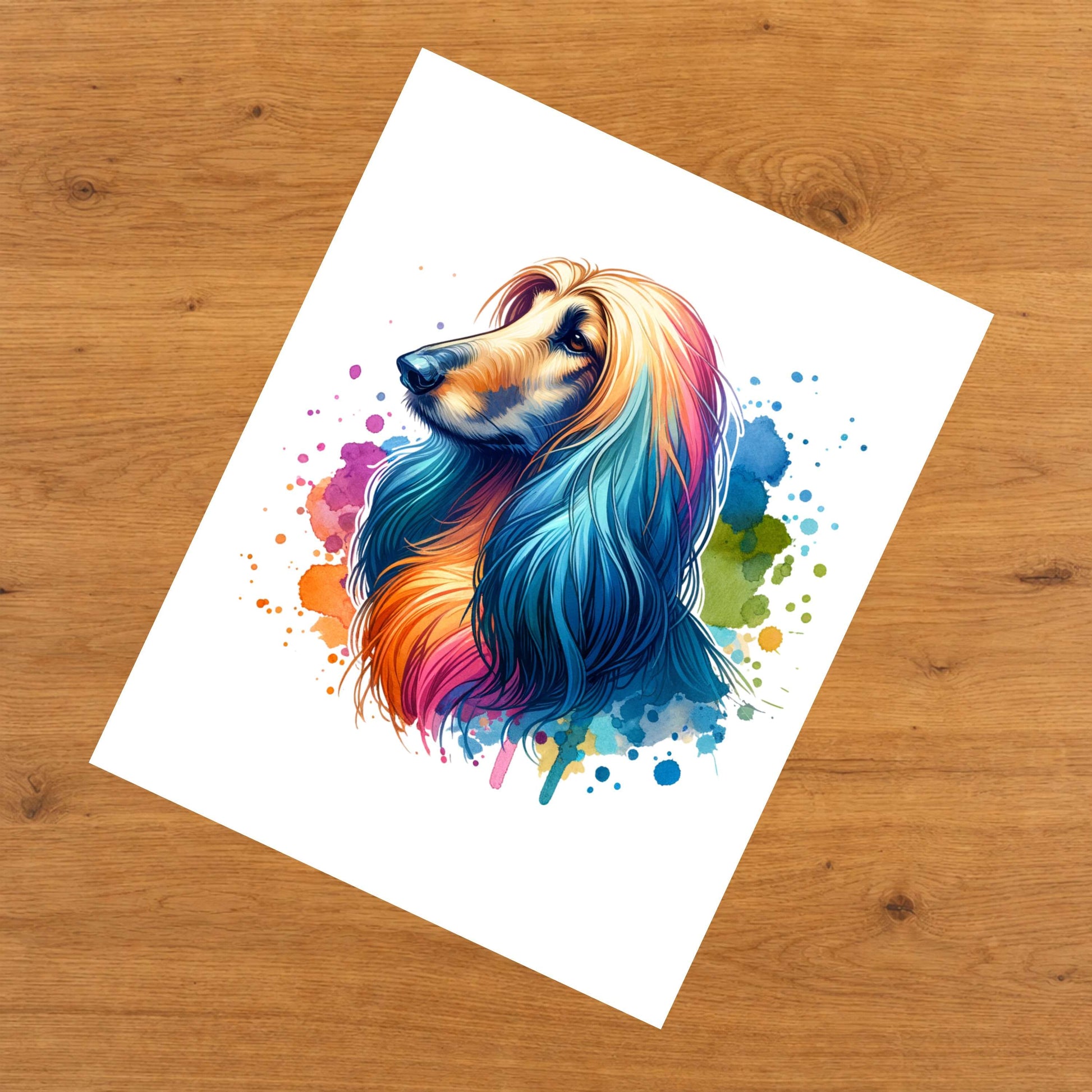 Afghan Hound Rainbow Watercolor Portrait Dog Lover 8"x10" Wall Art Print - Afghan Hound Gift