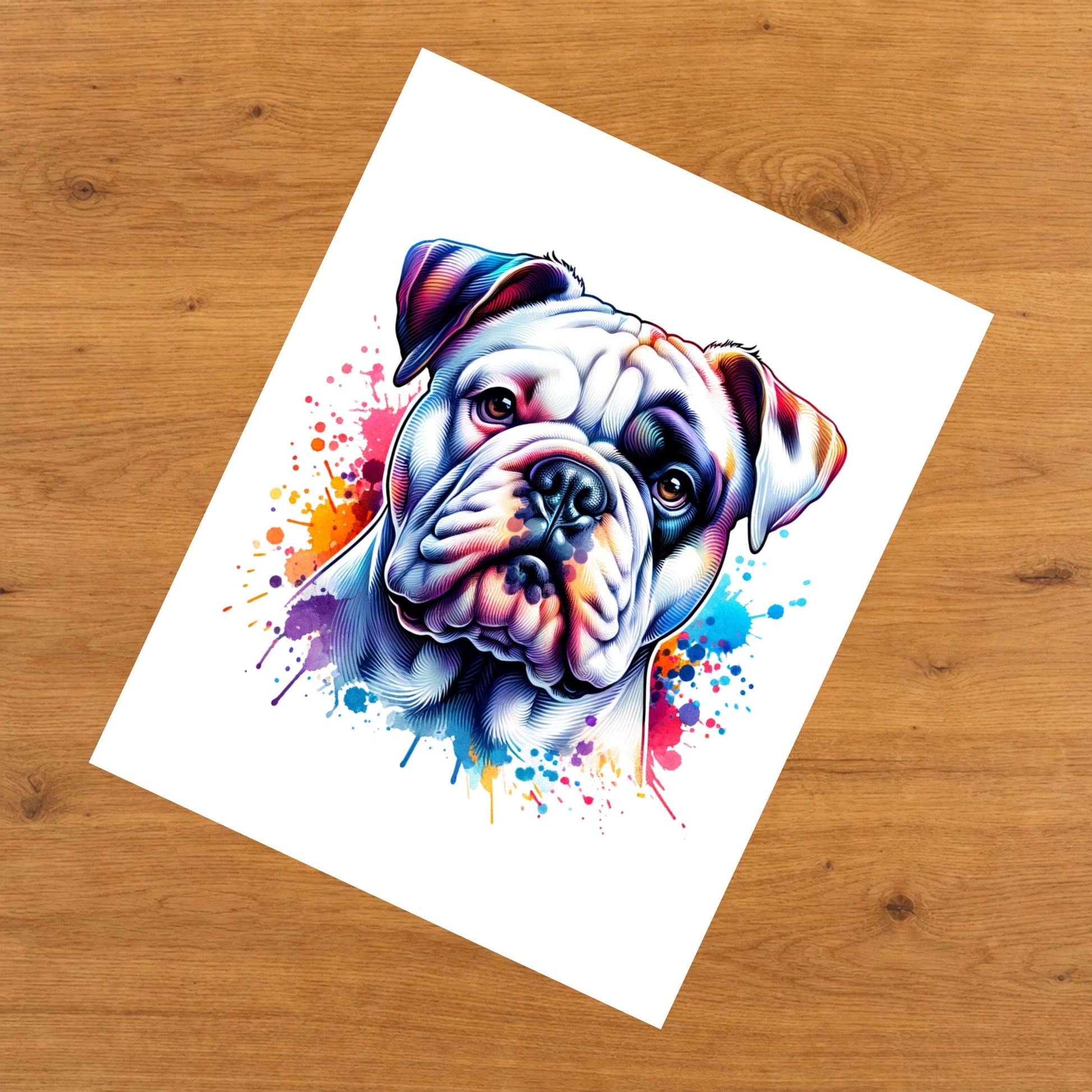 American Bulldog Rainbow Watercolor Portrait Dog Lover 8"x10" Wall Art Print - Bulldog Gift