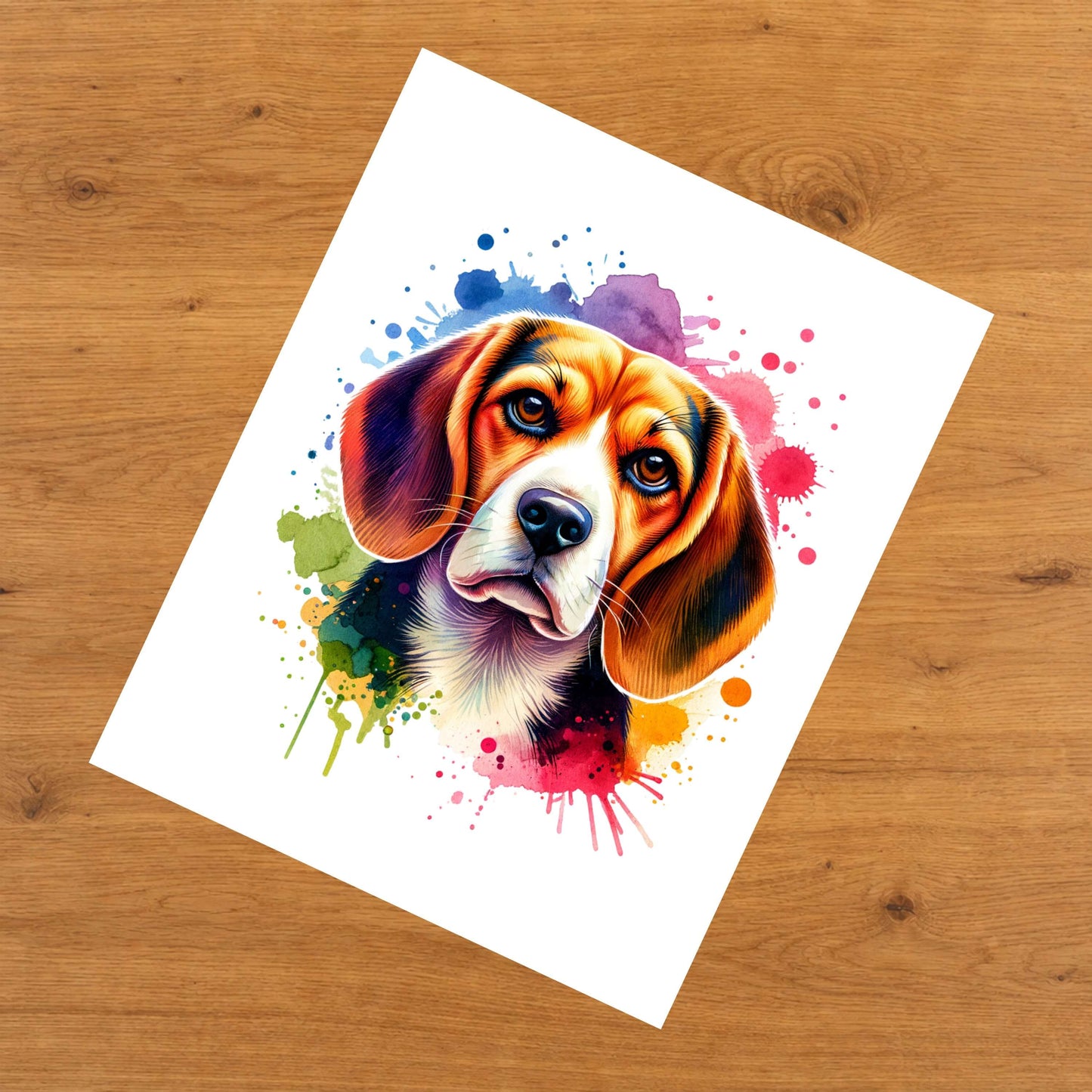 Beagle Rainbow Watercolor Portrait Dog Lover 8"x10" Wall Art Print - Beagle Gift