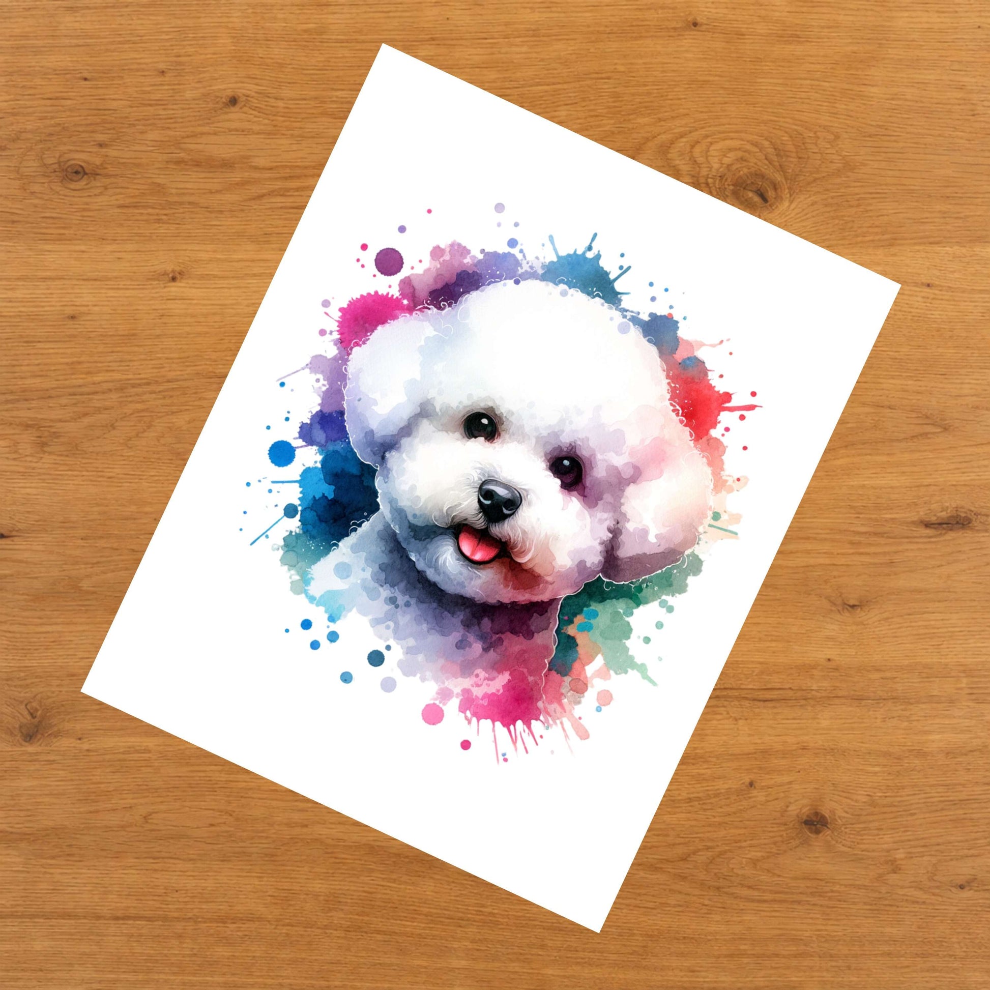 Bichon Frise Rainbow Watercolor Portrait Dog Lover 8"x10" Wall Art Print - Bichon Frise Gift