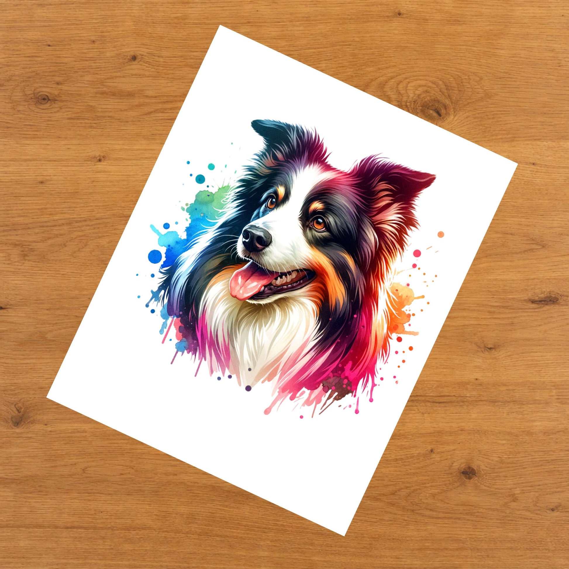 Border Collie Rainbow Watercolor Portrait Dog Lover 8"x10" Wall Art Print - Border Collie Gift