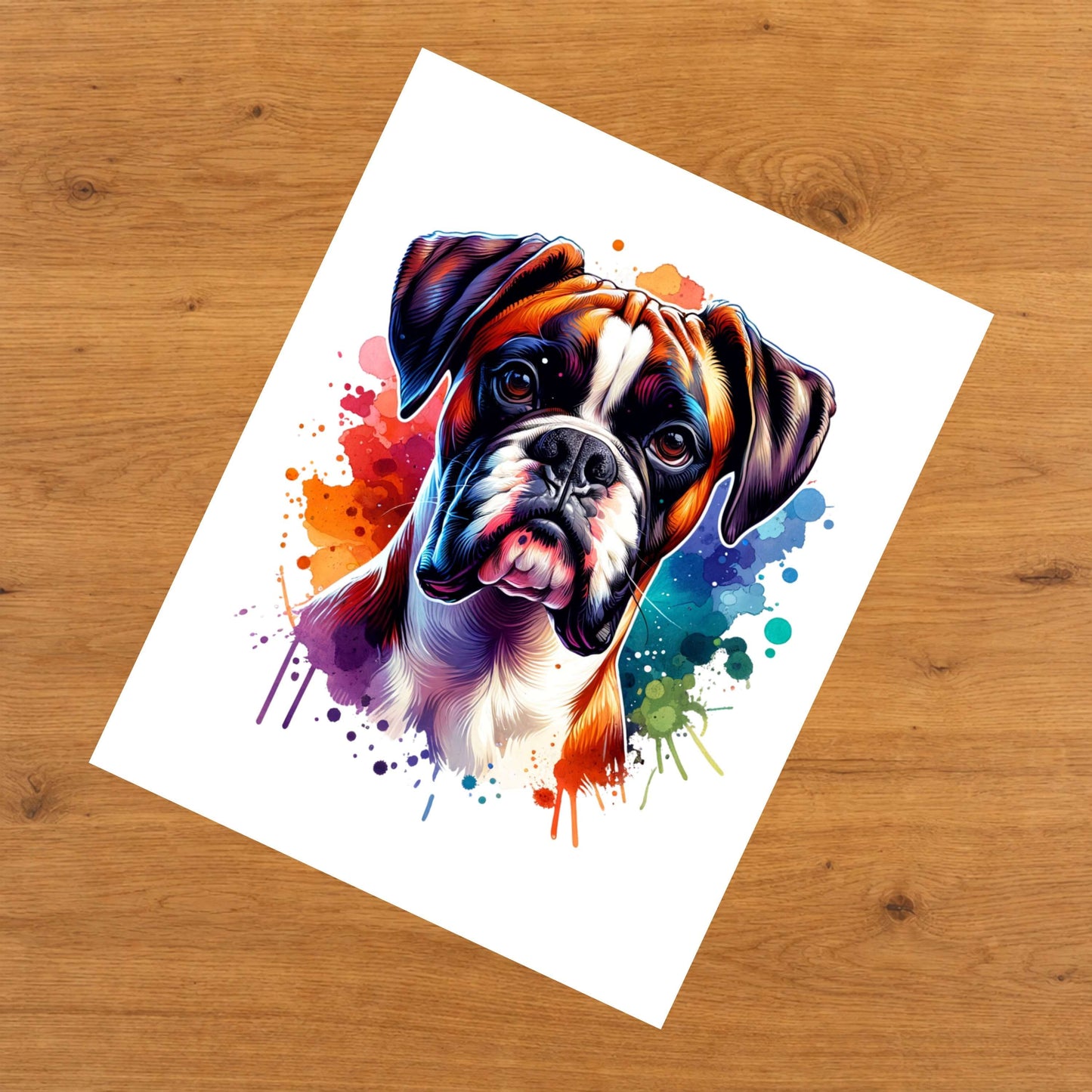 Boxer Rainbow Watercolor Portrait Dog Lover 8"x10" Wall Art Print - Boxer Gift