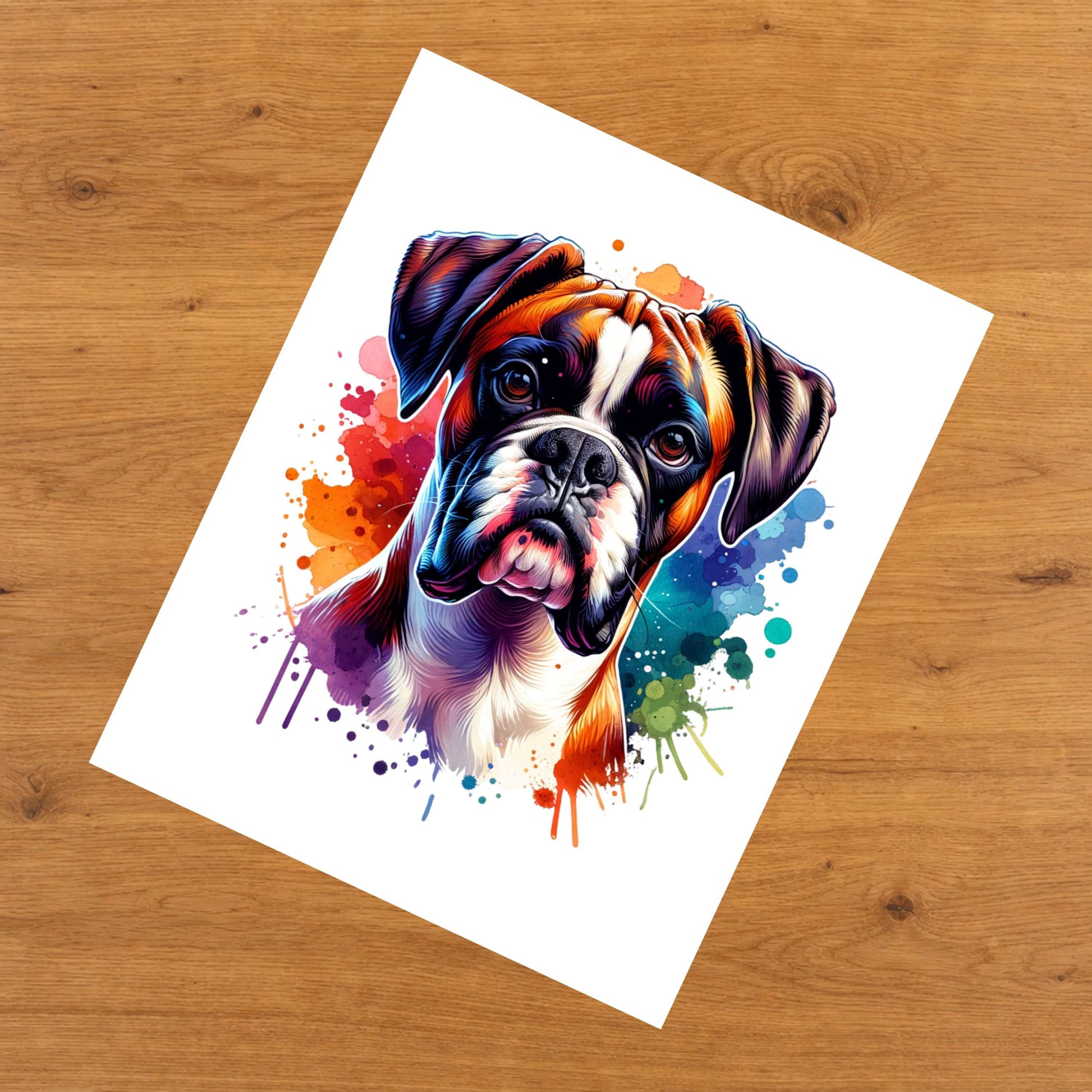 Boxer Rainbow Watercolor Portrait Dog Lover 8"x10" Wall Art Print - Boxer Gift