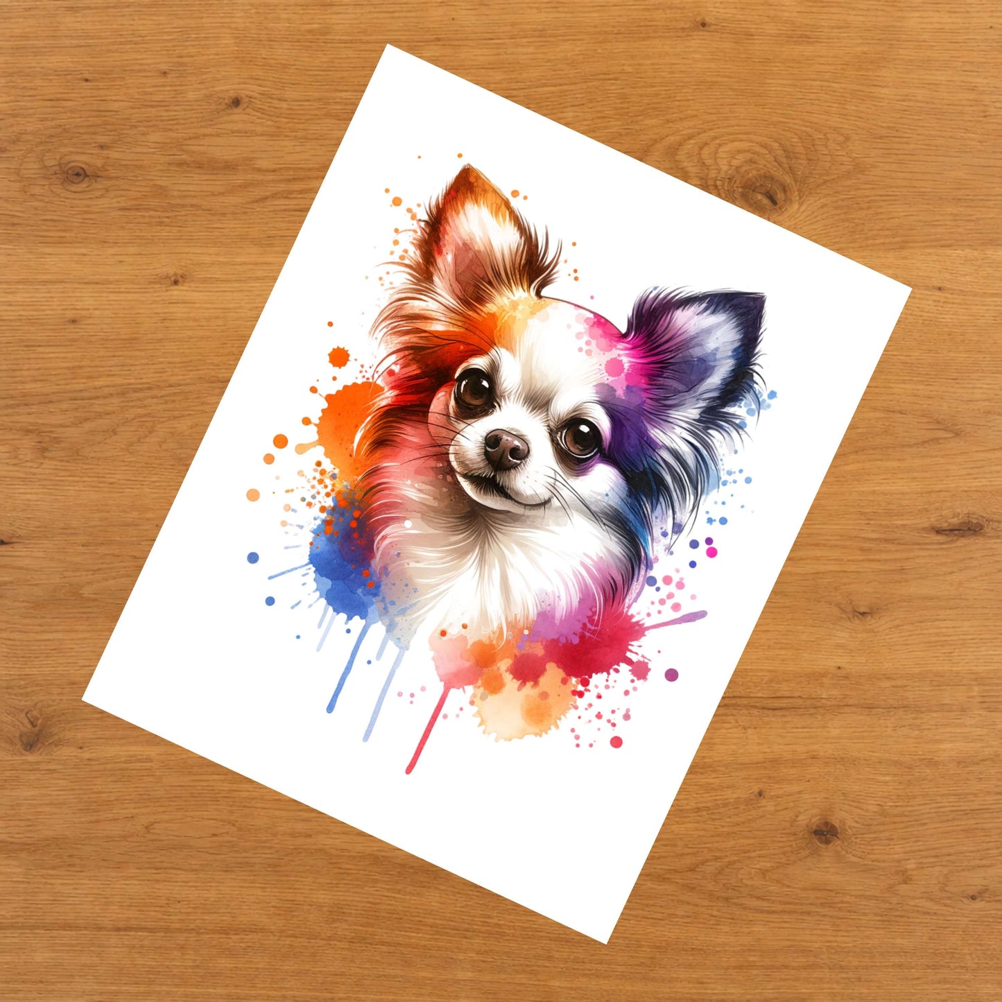 Chihuahua Rainbow Watercolor Portrait Dog Lover 8"x10" Wall Art Print - Chihuahua Gift