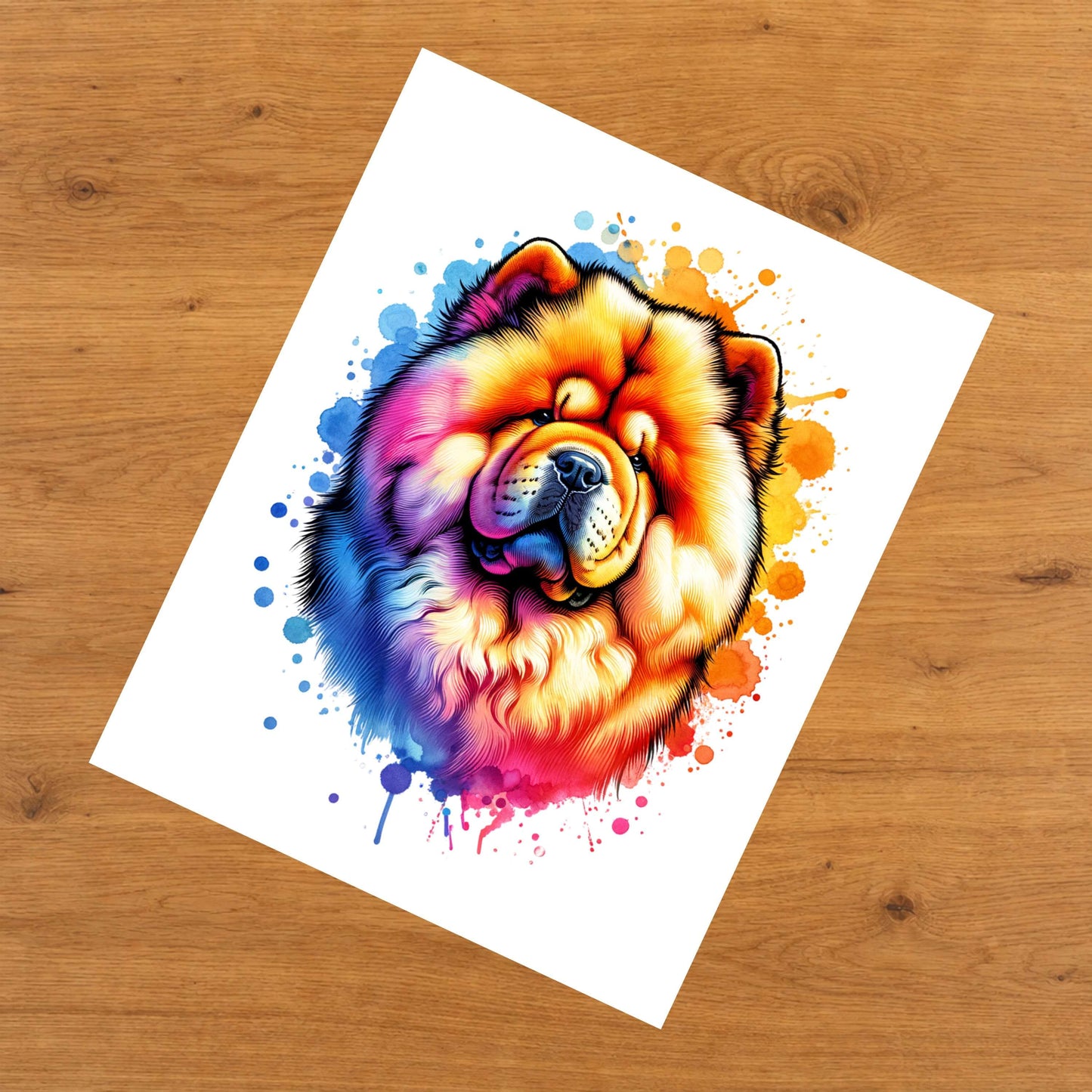 Chow Chow Rainbow Watercolor Portrait Dog Lover 8"x10" Wall Art Print - Chow Chow Gift