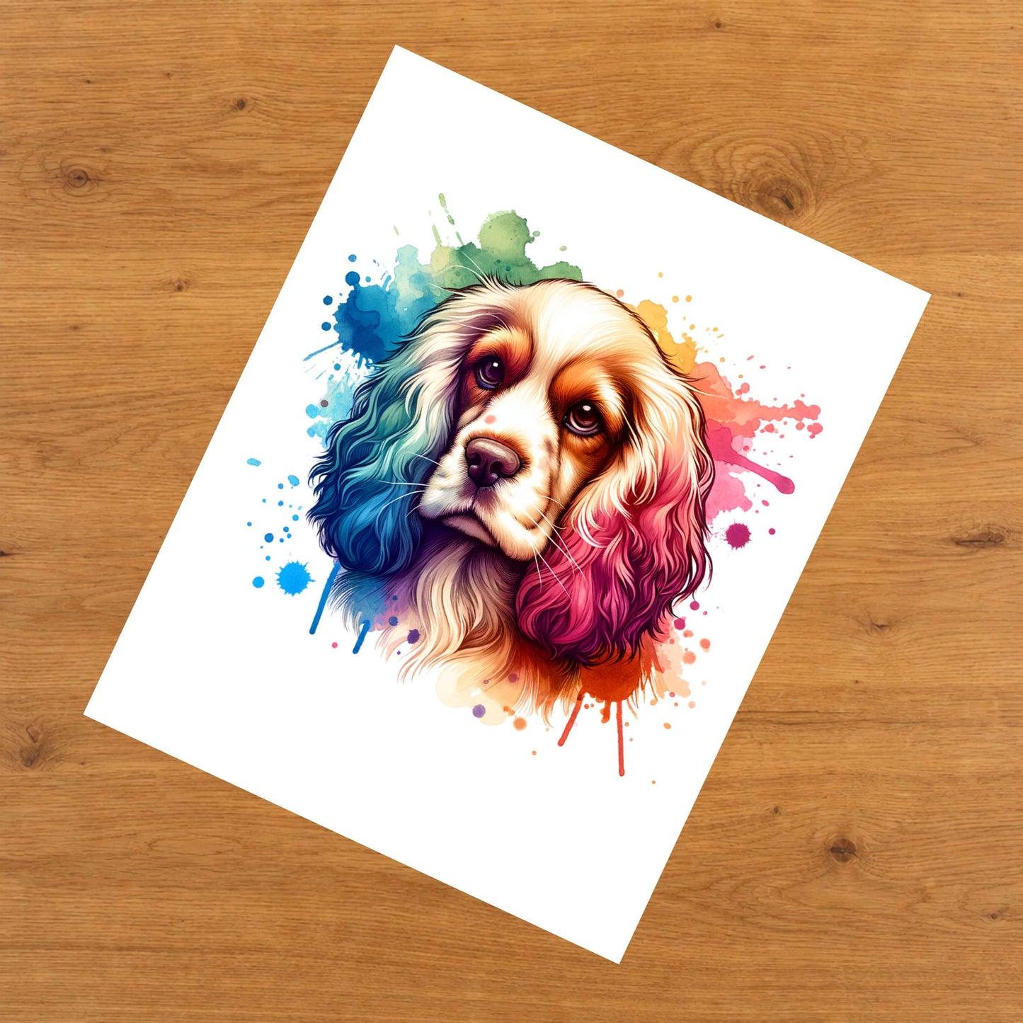 Cocker Spaniel Rainbow Watercolor Portrait Dog Lover 8"x10" Wall Art Print - Cocker Spaniel Gift