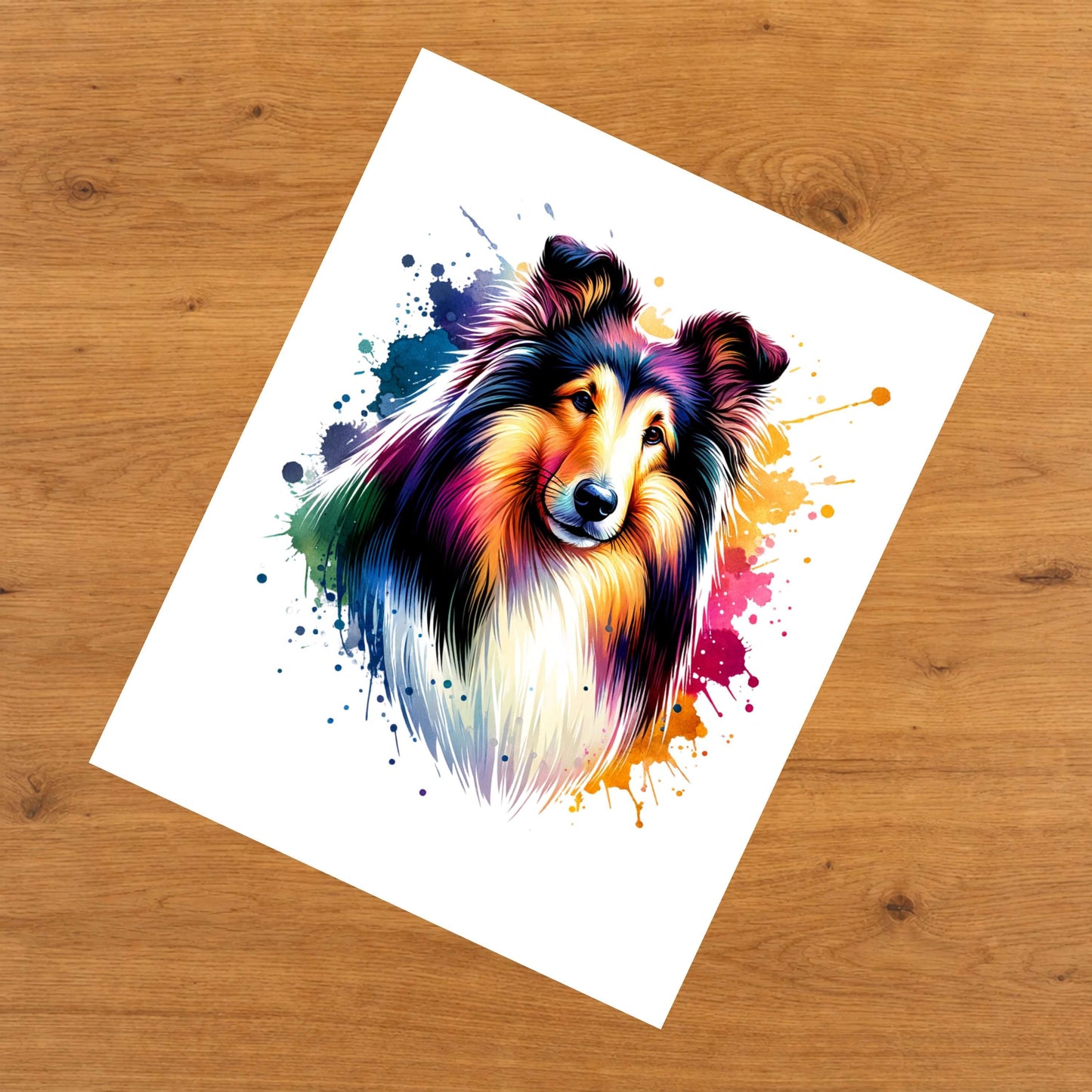 Collie Rainbow Watercolor Portrait Dog Lover 8"x10" Wall Art Print - Collie Gift