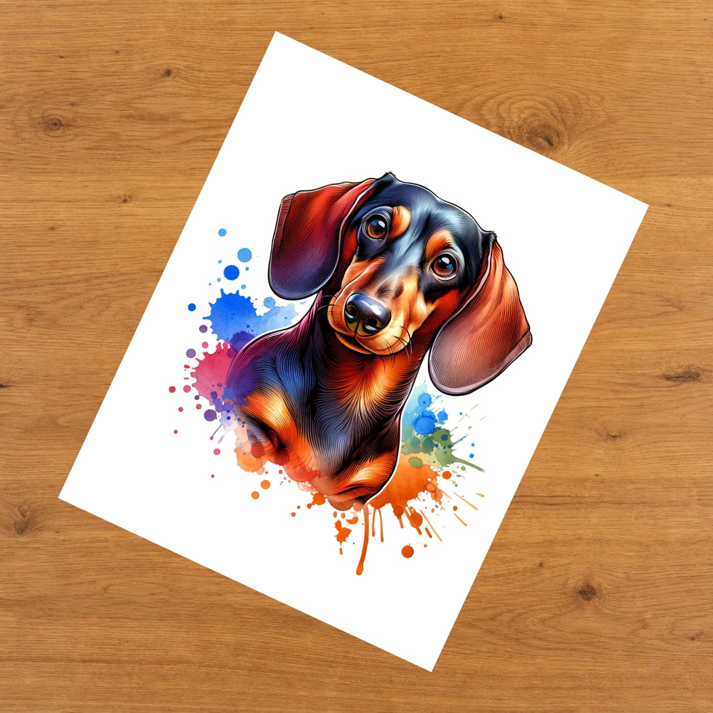Dachshund Rainbow Watercolor Portrait Dog Lover 8"x10" Wall Art Print - Doxen Gift