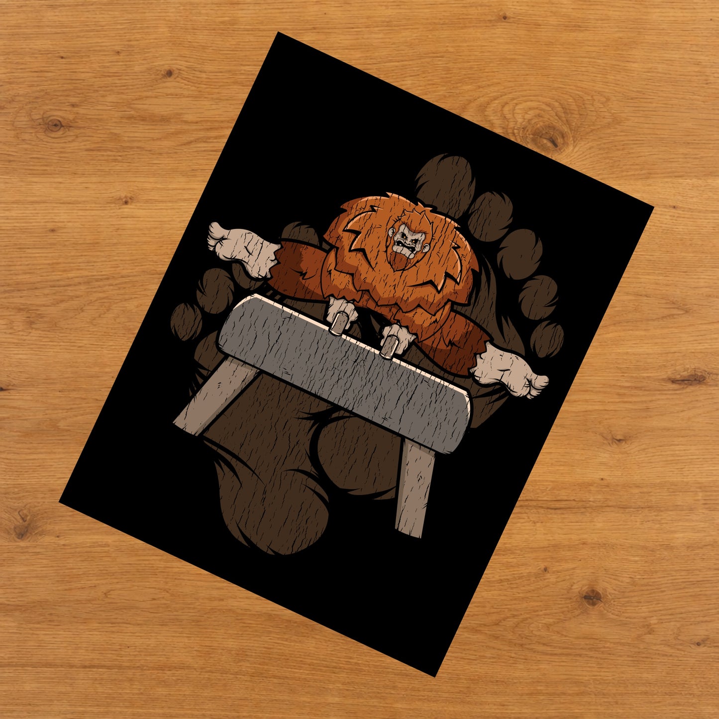 Bigfoot Gymnastics Art - Sasquatch on Pommel Horse 8"x10" Wall Art Print