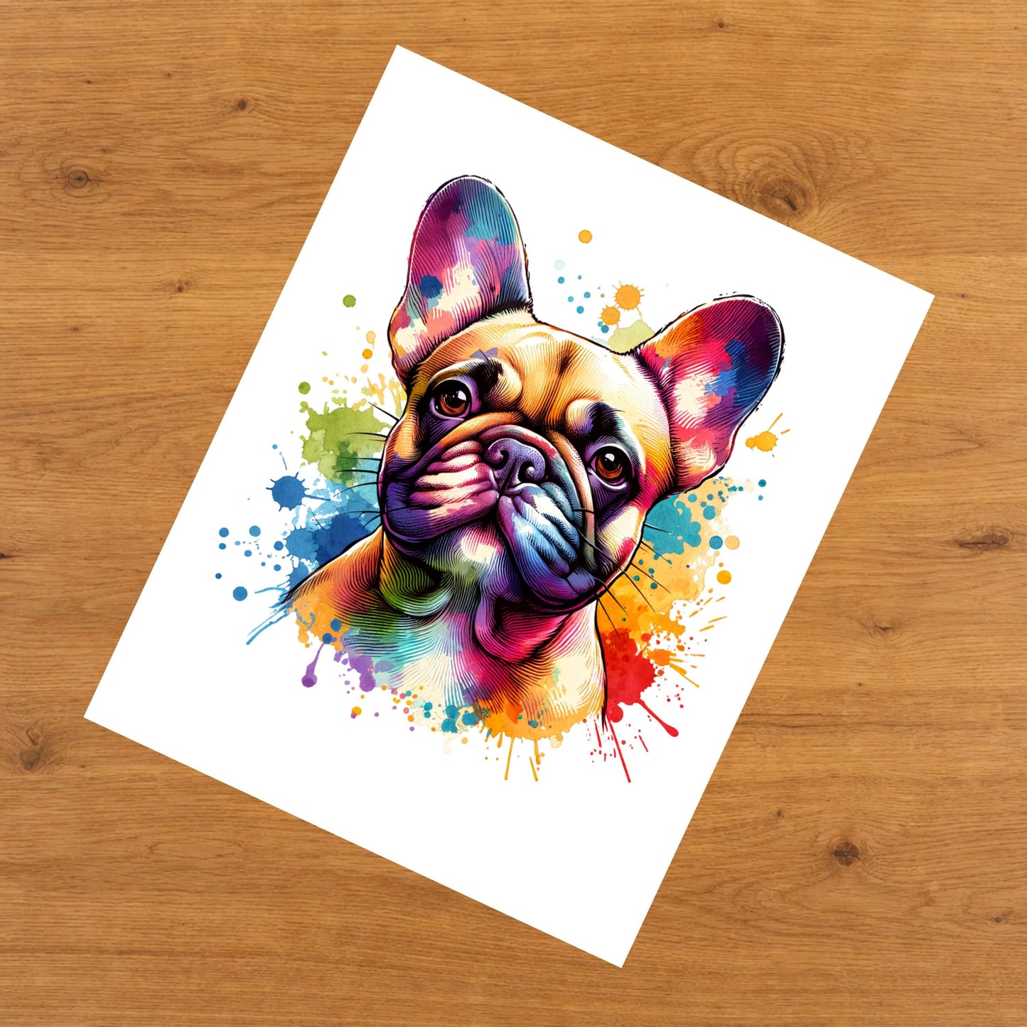 French Bulldog Rainbow Watercolor Portrait Dog Lover 8"x10" Wall Art Print - French Bulldog Gift