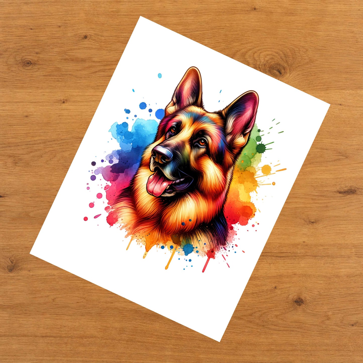 German Shepherd Rainbow Watercolor Portrait Dog Lover 8"x10" Wall Art Print - German Shepherd Gift