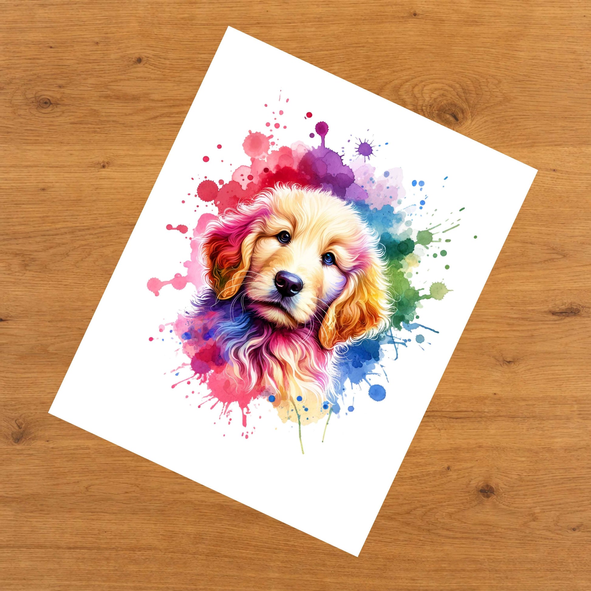 Goldendoodle Rainbow Watercolor Portrait Dog Lover 8"x10" Wall Art Print - Goldendoodle Gift