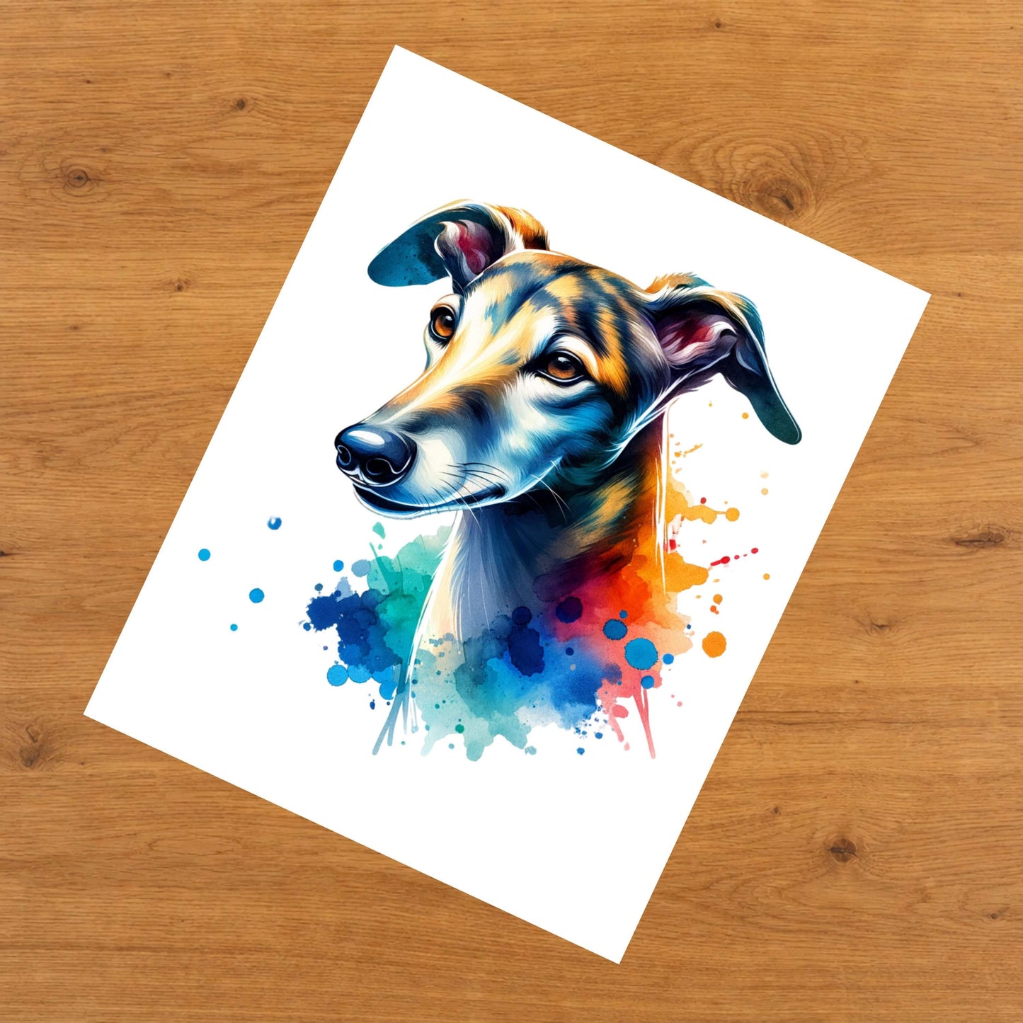 Greyhound Rainbow Watercolor Portrait Dog Lover 8"x10" Wall Art Print - Greyhound Gift