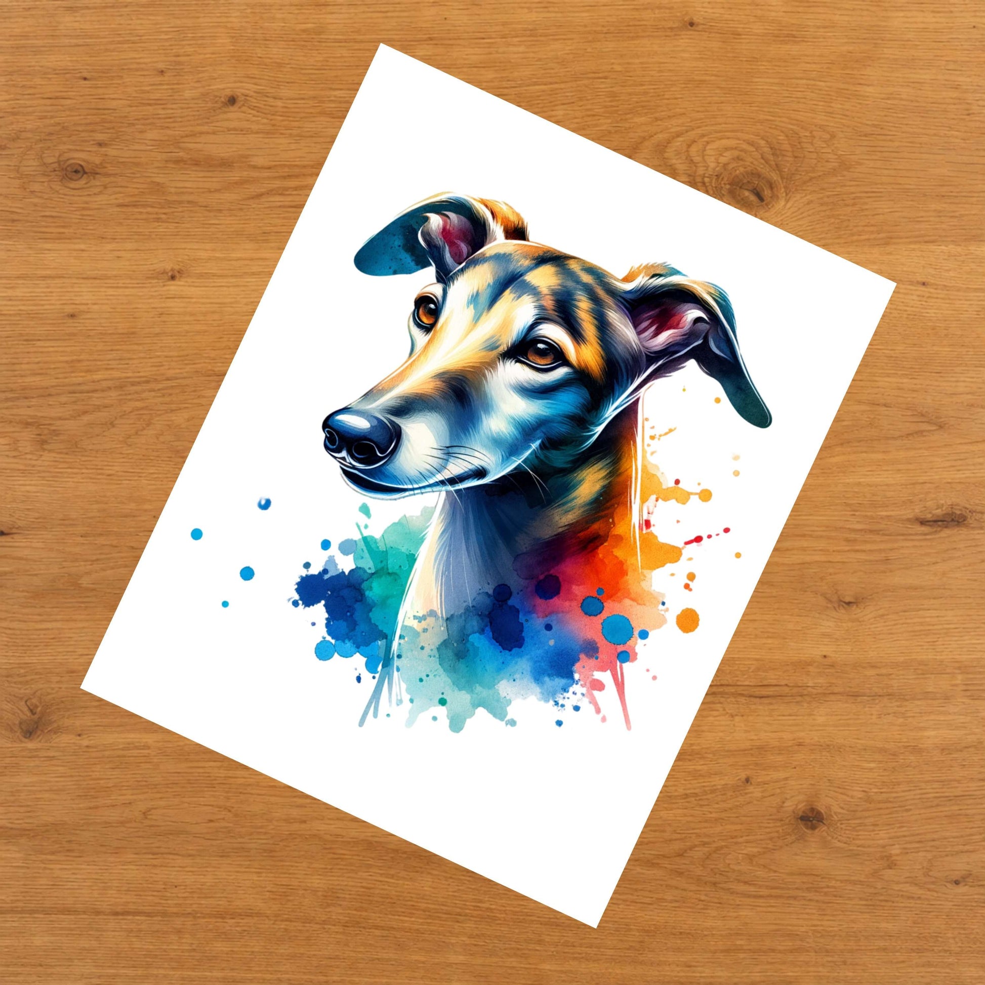 Greyhound Rainbow Watercolor Portrait Dog Lover 8"x10" Wall Art Print - Greyhound Gift