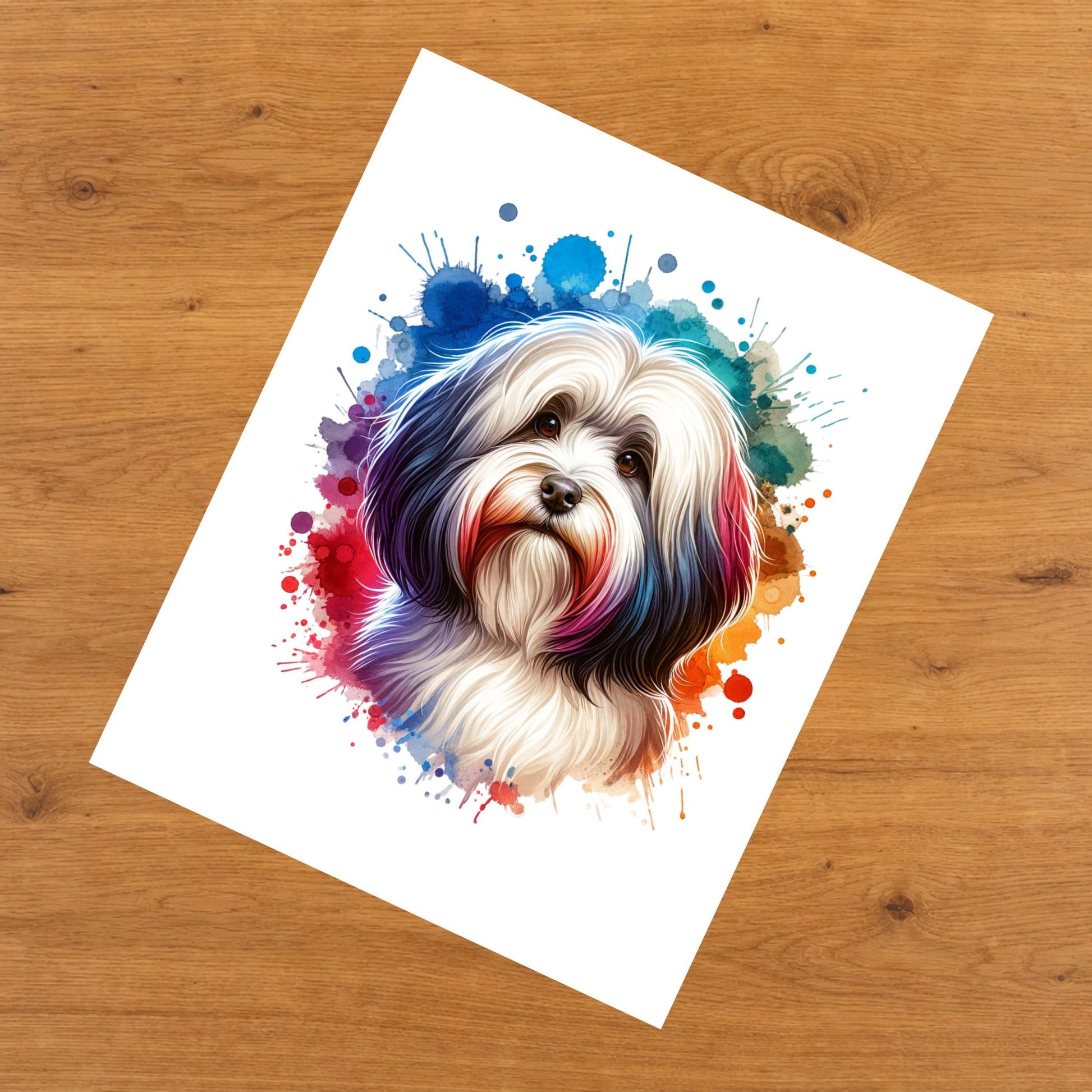 Havanese Rainbow Watercolor Portrait Dog Lover 8"x10" Wall Art Print - Havanese Gift