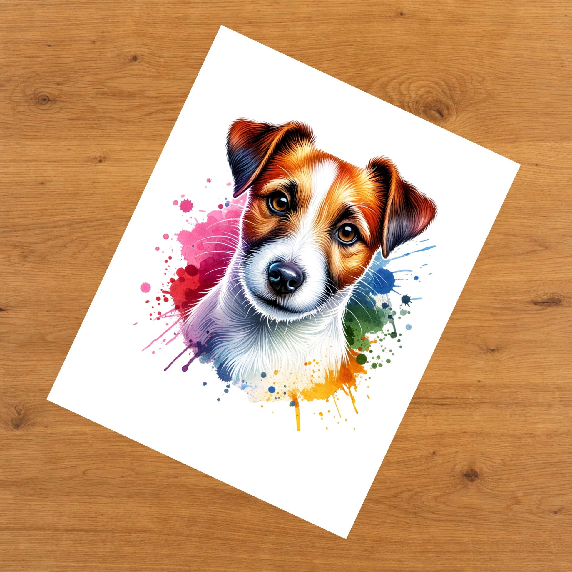 Jack Russell Terrier Rainbow Watercolor Portrait Dog Lover 8"x10" Wall Art Print - Jack Russell Gift