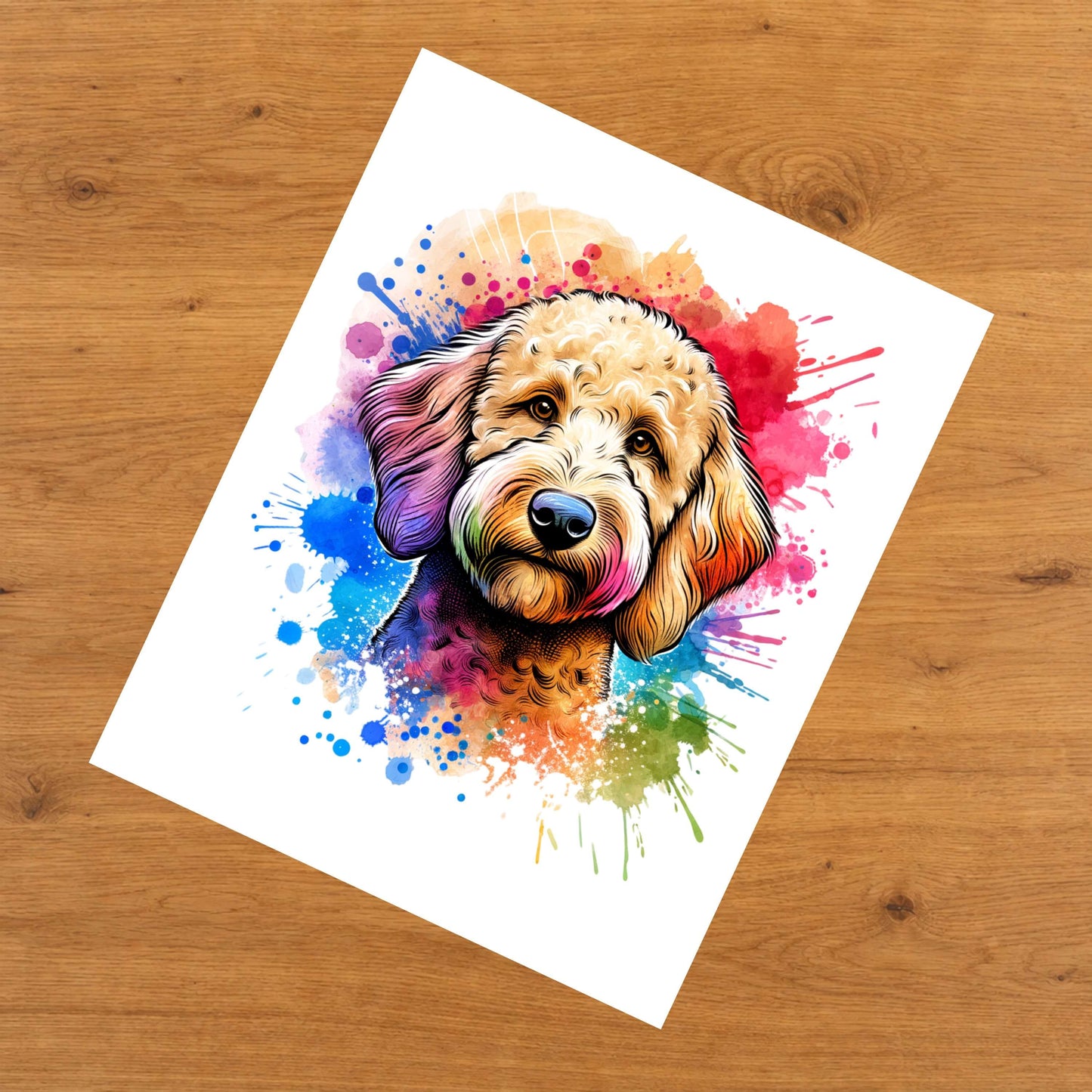 Labradoodle Rainbow Watercolor Portrait Dog Lover 8"x10" Wall Art Print - Labradoodle Gift