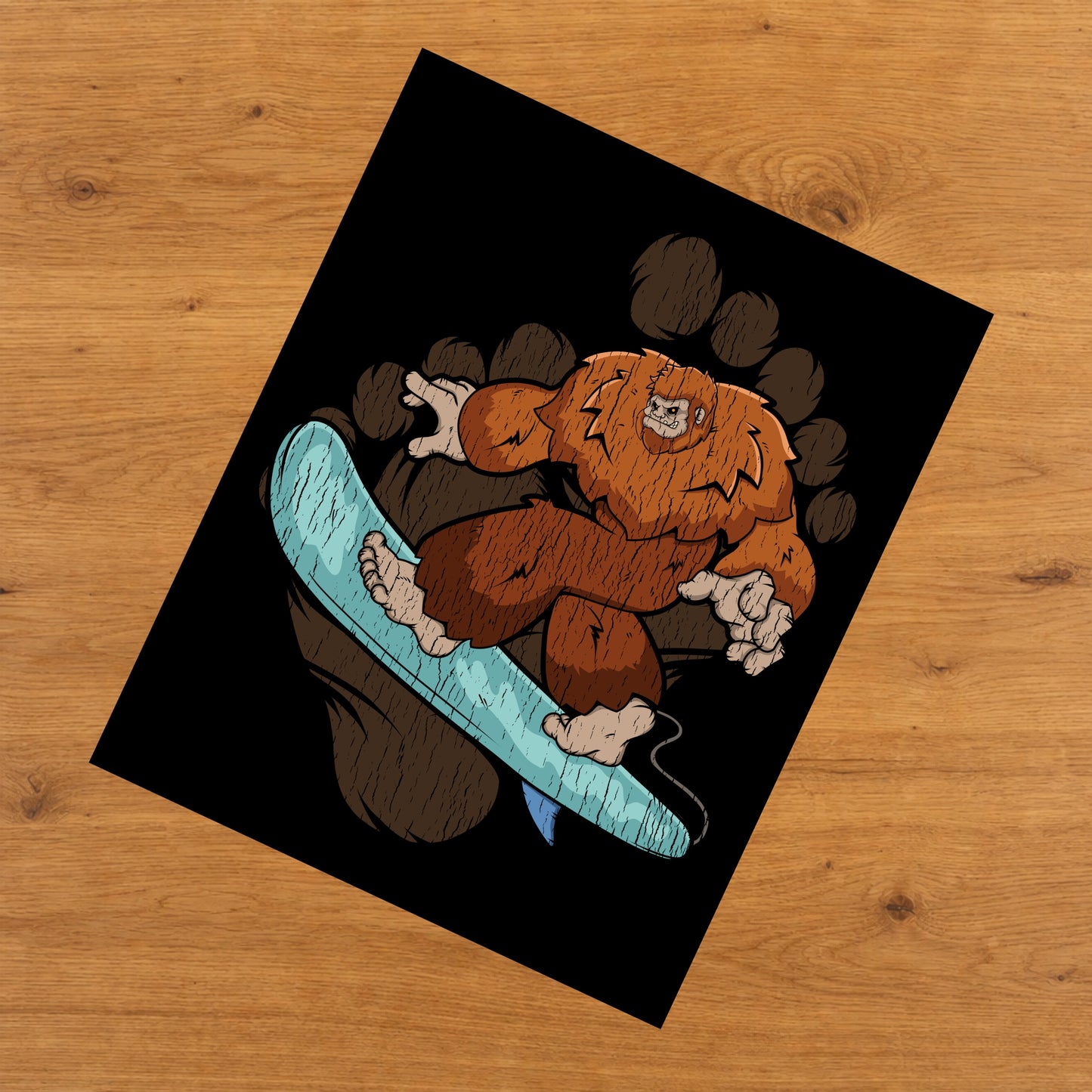 Bigfoot Surfing Art - Sasquatch on Surf Board 8"x10" Wall Art Print