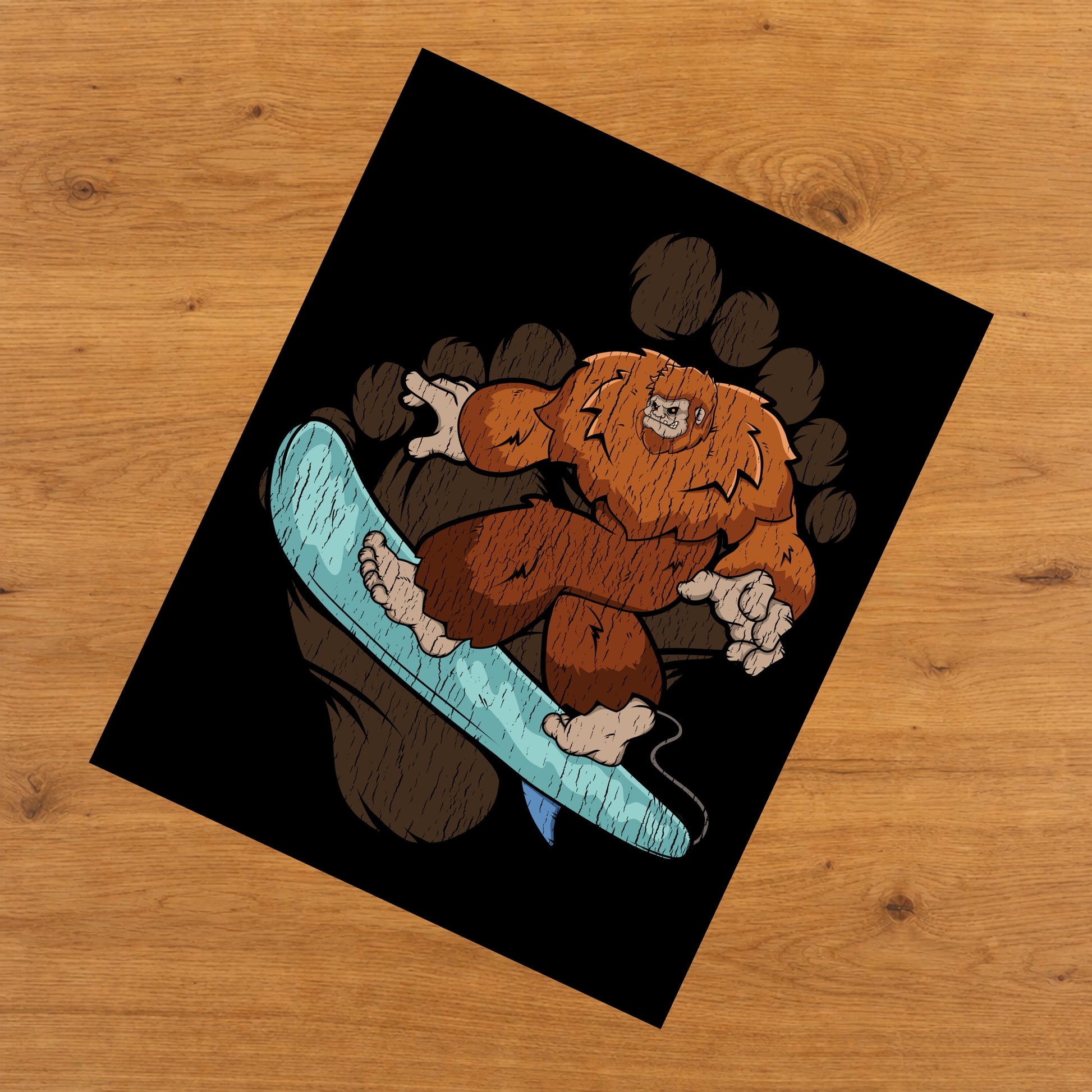 Bigfoot Surfing Art - Sasquatch on Surf Board 8"x10" Wall Art Print