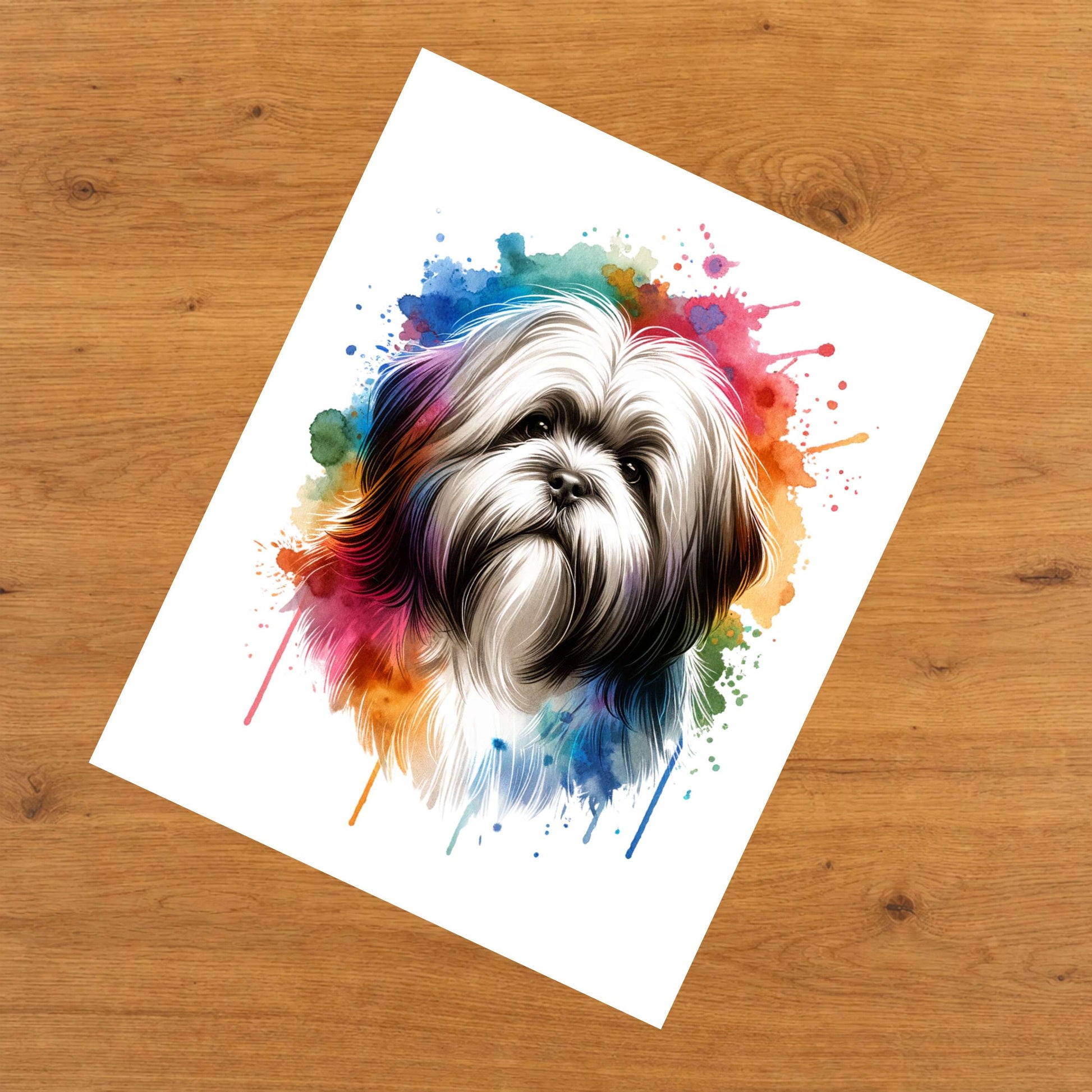 Lhasa Apso Rainbow Watercolor Portrait Dog Lover 8"x10" Wall Art Print - Lhasa Apso Gift