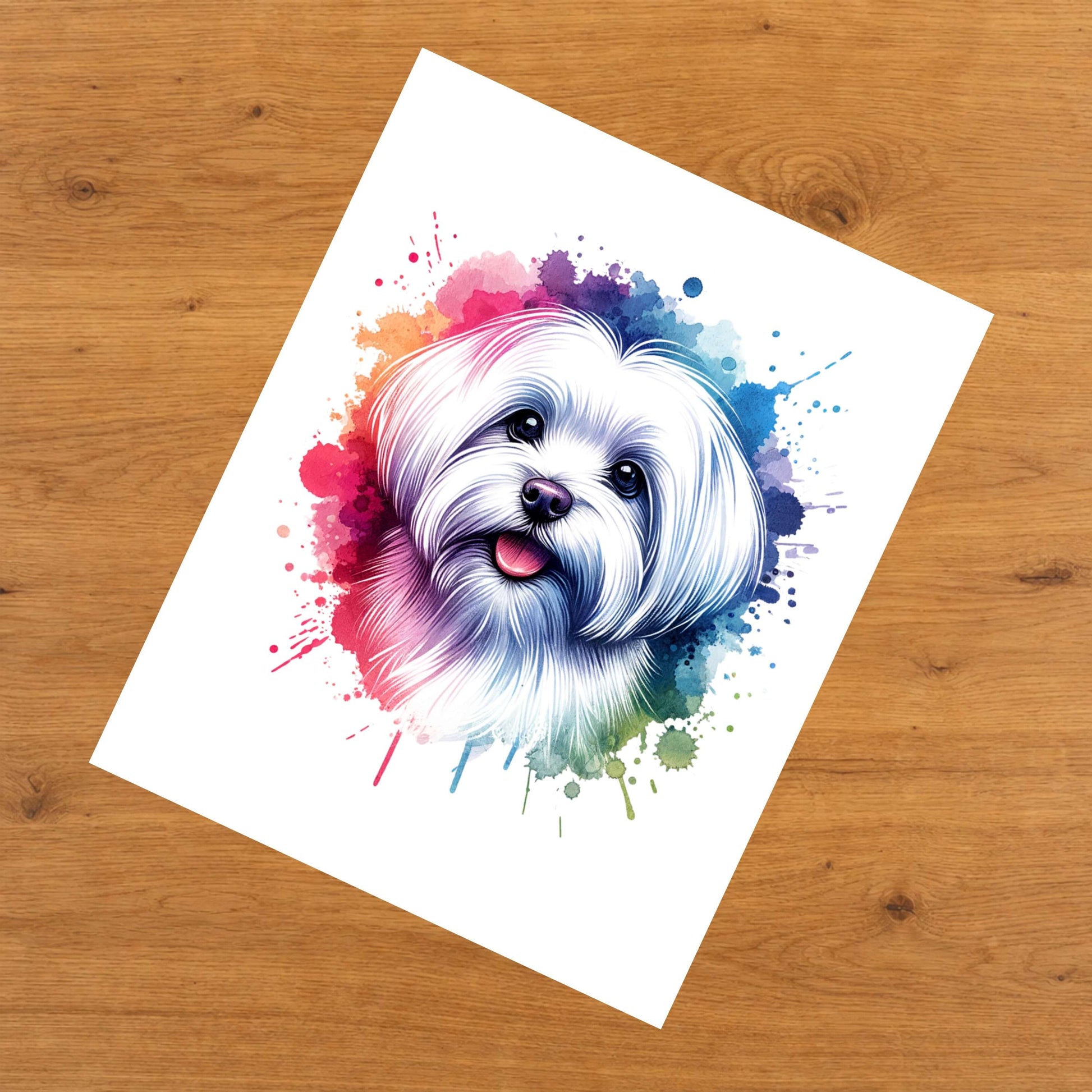 Maltese Rainbow Watercolor Portrait Dog Lover 8"x10" Wall Art Print - Maltese Gift