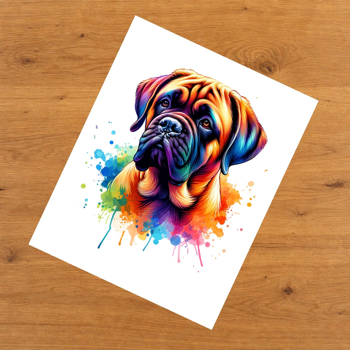 Mastiff Rainbow Watercolor Portrait Dog Lover 8"x10" Wall Art Print - Mastiff Gift