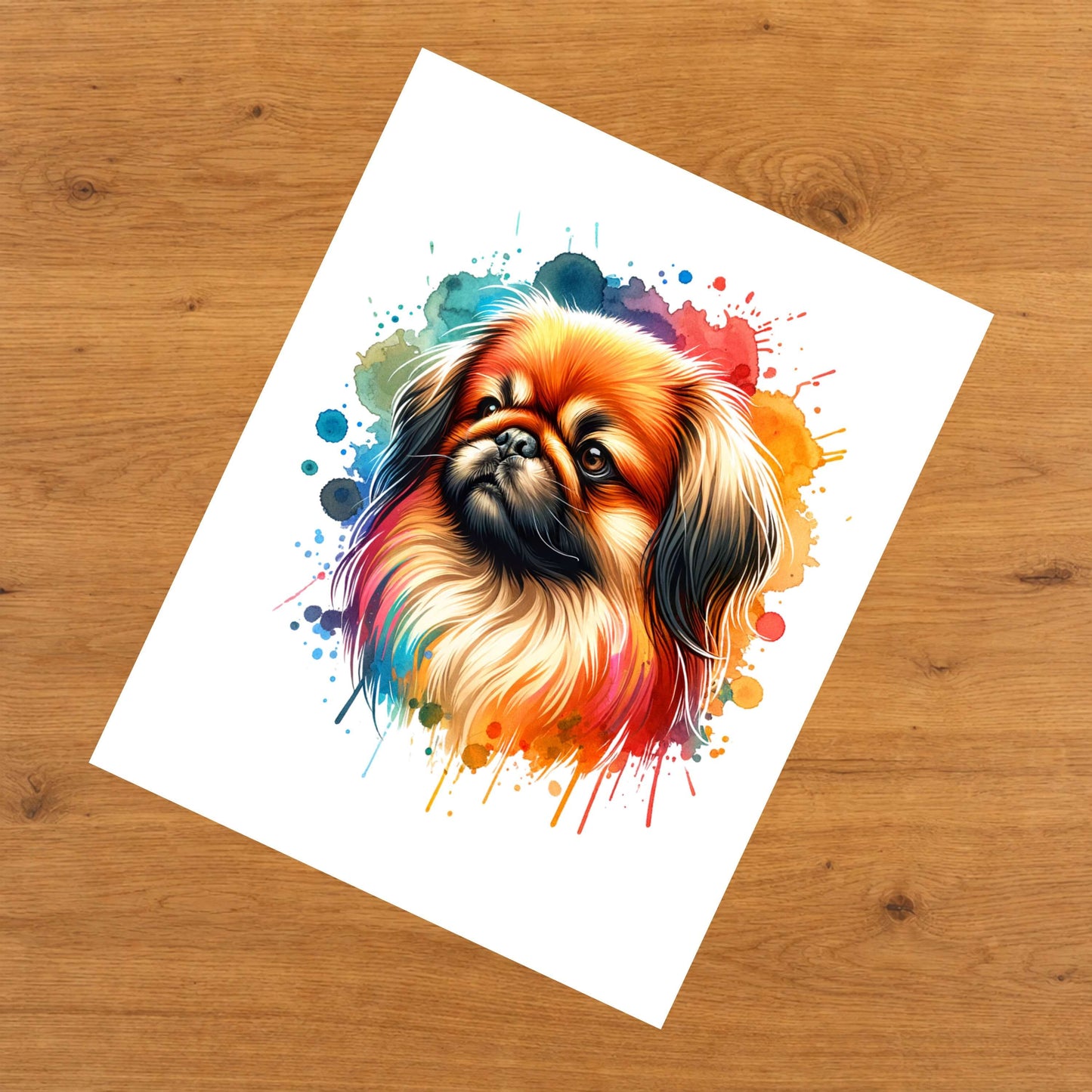Pekingese Rainbow Watercolor Portrait Dog Lover 8"x10" Wall Art Print - Pekingese Gift