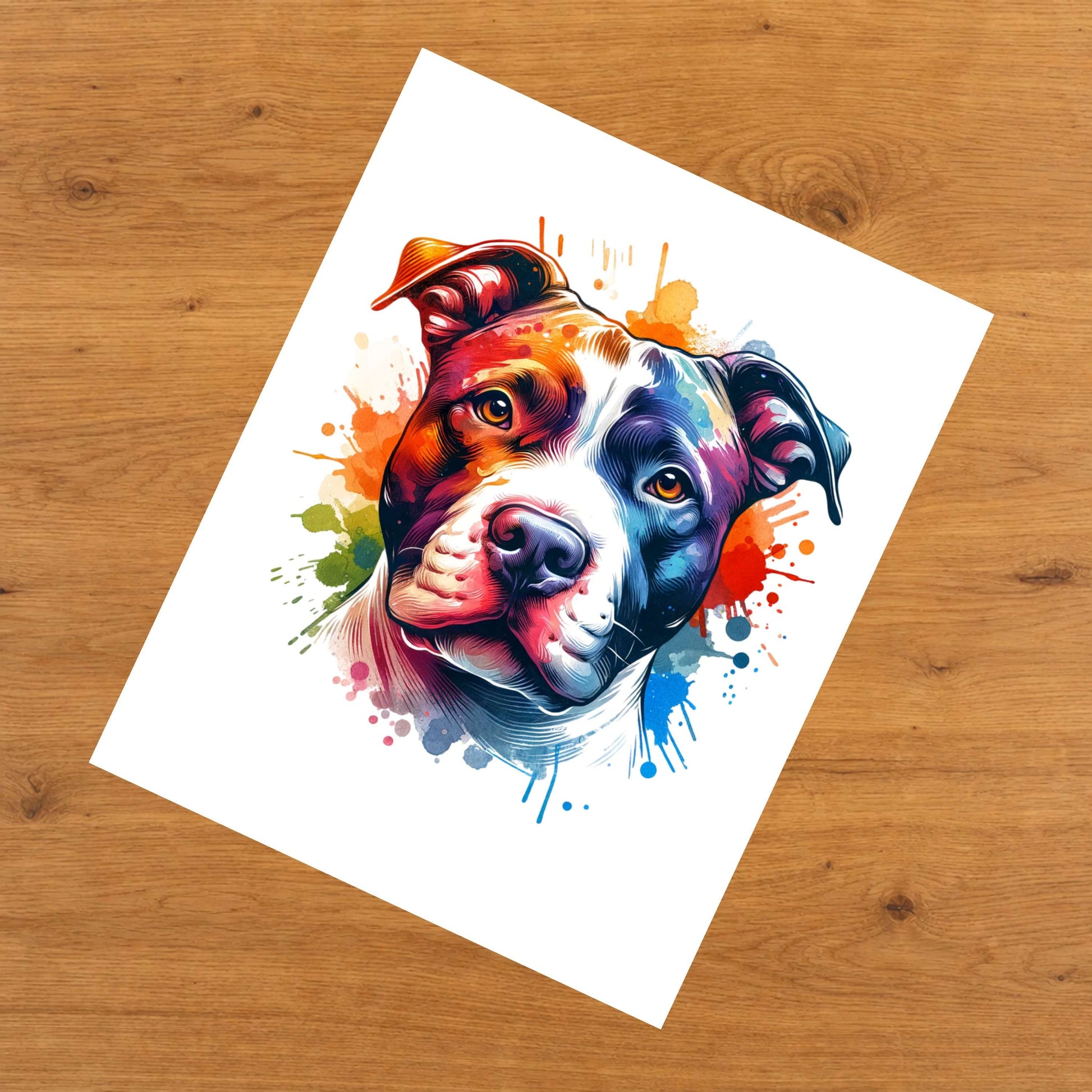 Pit Bull Rainbow Watercolor Portrait Dog Lover 8"x10" Wall Art Print - Pit Bull Terrier Gift