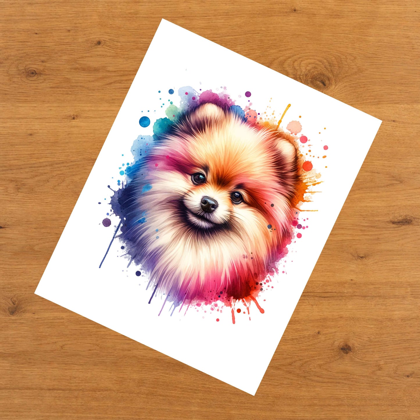Pomeranian Rainbow Watercolor Portrait Dog Lover 8"x10" Wall Art Print - Pomeranian Gift