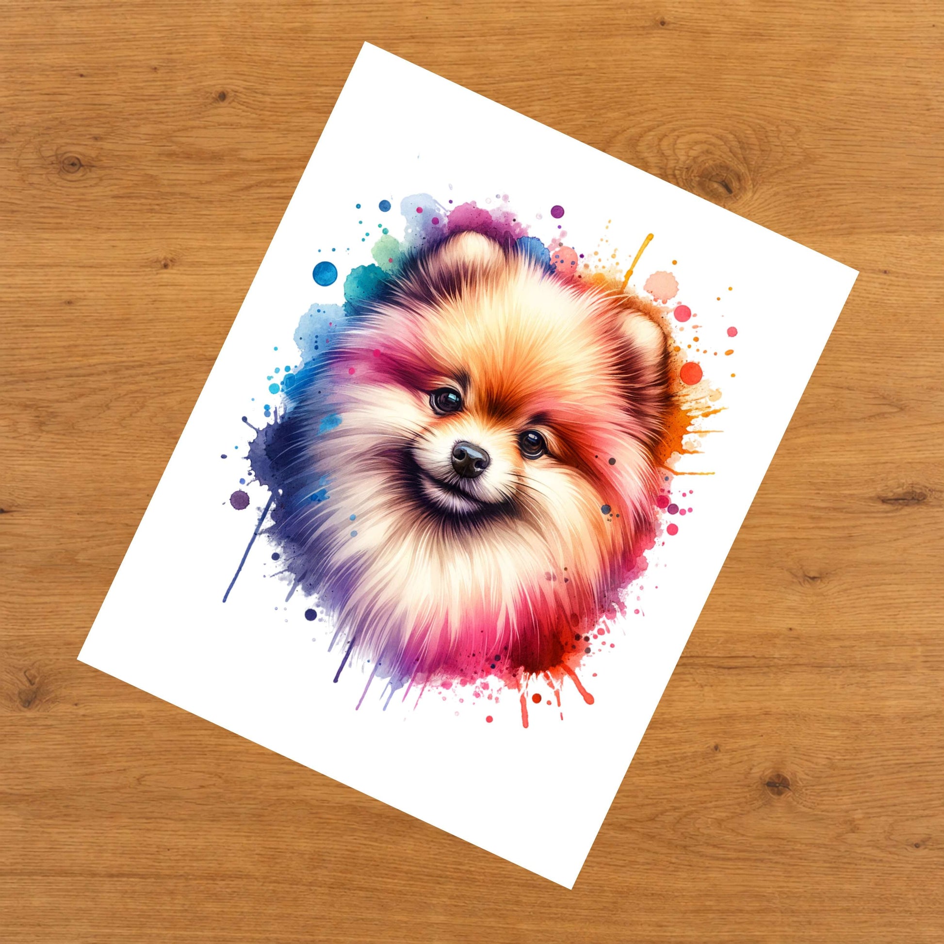 Pomeranian Rainbow Watercolor Portrait Dog Lover 8"x10" Wall Art Print - Pomeranian Gift