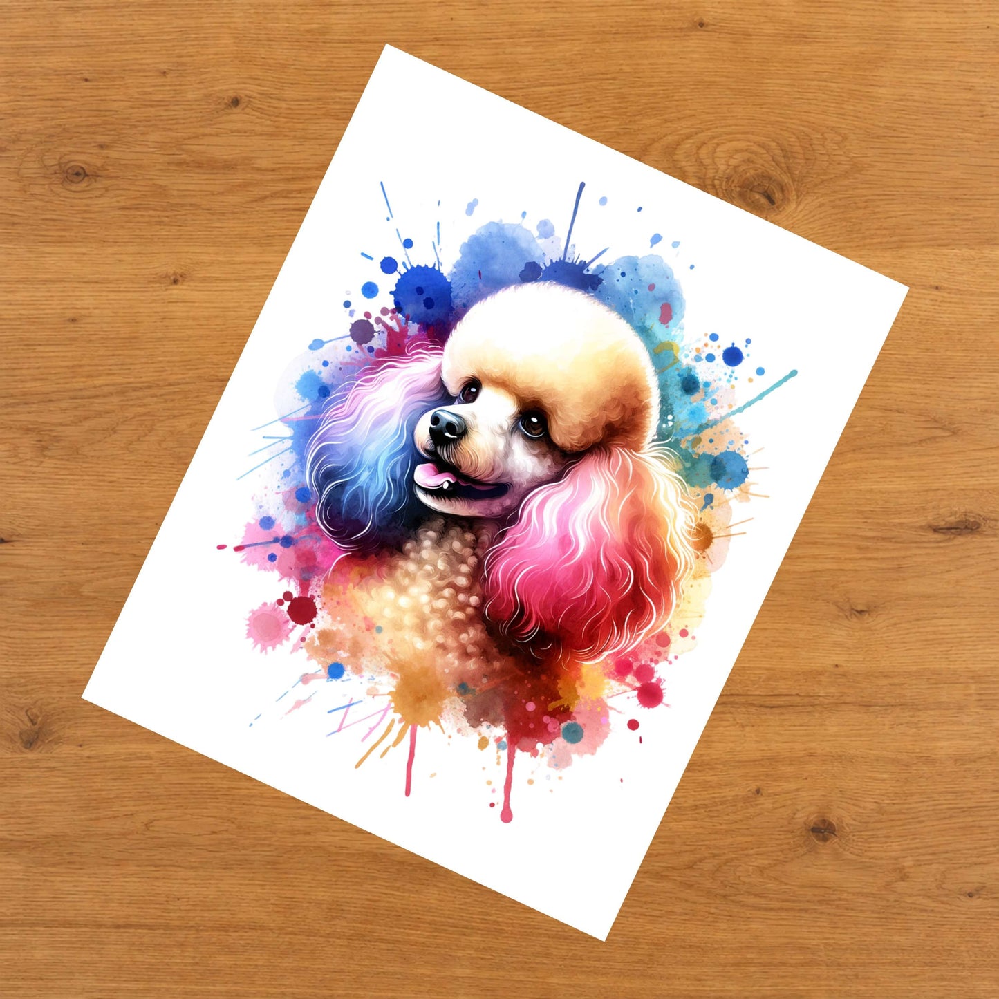 Poodle Rainbow Watercolor Portrait Dog Lover 8"x10" Wall Art Print - Poodle Gift