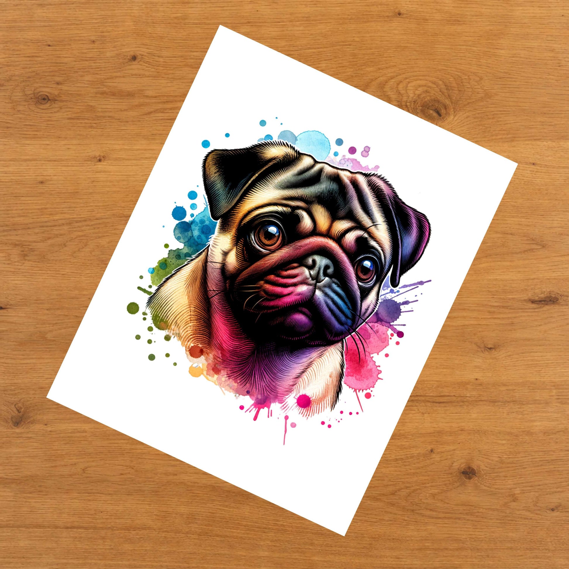 Pug Rainbow Watercolor Portrait Dog Lover 8"x10" Wall Art Print - Pug Gift