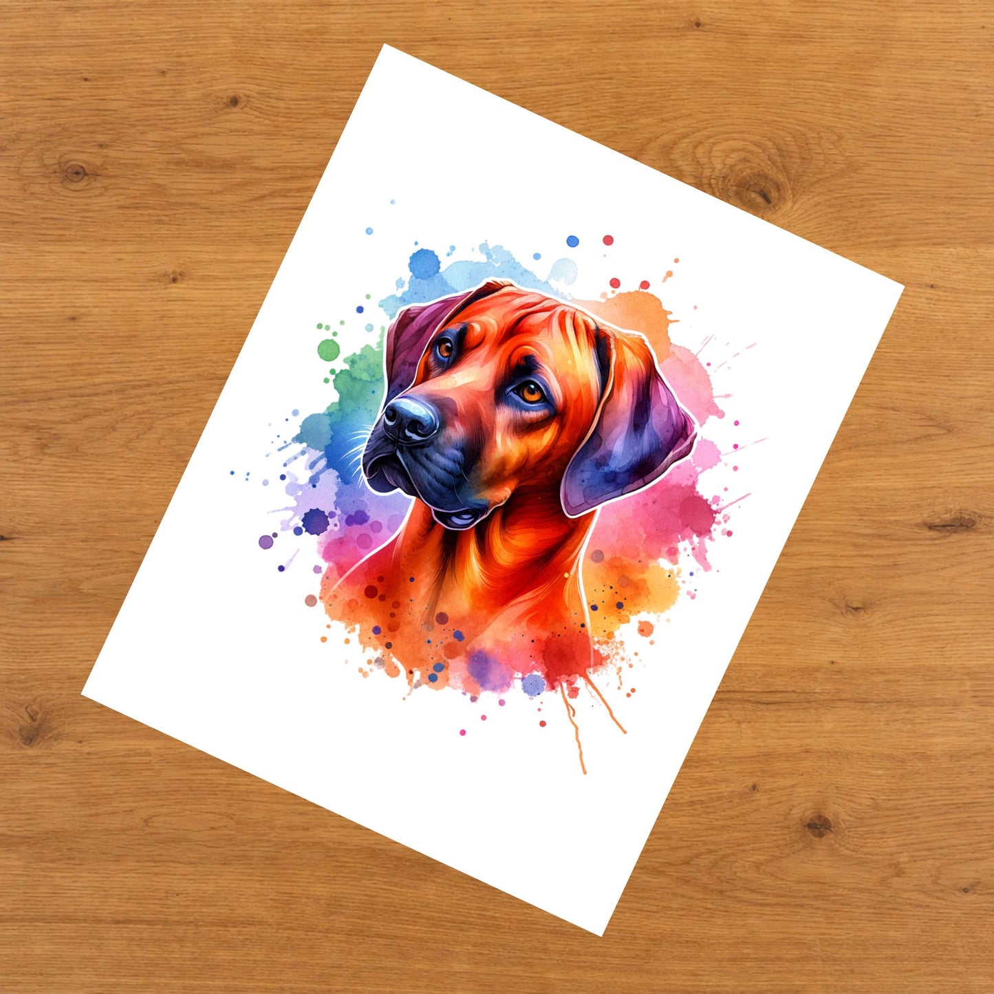 Rhodesian Ridgeback Rainbow Watercolor Portrait Dog Lover 8"x10" Wall Art Print - Rhodesian Ridgeback Gift
