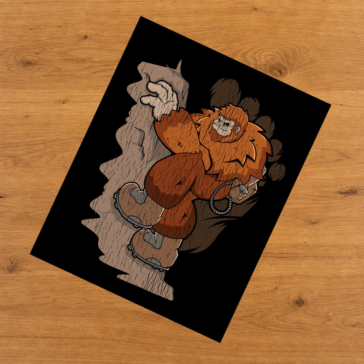 Bigfoot Mountaineering Art - Sasquatch Rock Climbing 8"x10" Wall Art Print