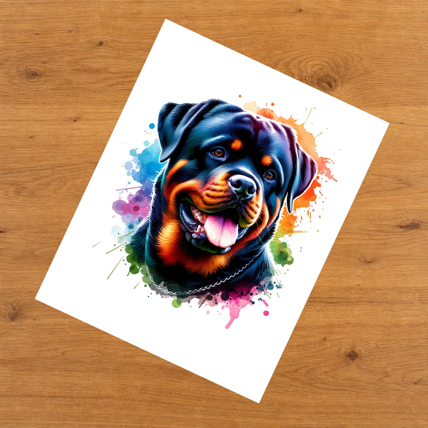 Rottweiler Rainbow Watercolor Portrait Dog Lover 8"x10" Wall Art Print - Rottweiler Gift