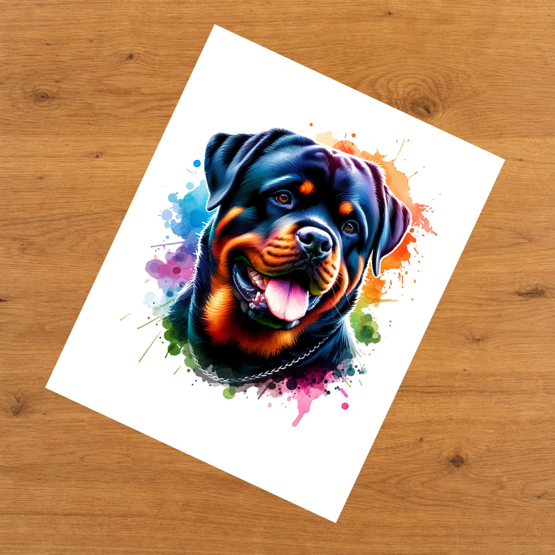 Rottweiler Rainbow Watercolor Portrait Dog Lover 8"x10" Wall Art Print - Rottweiler Gift
