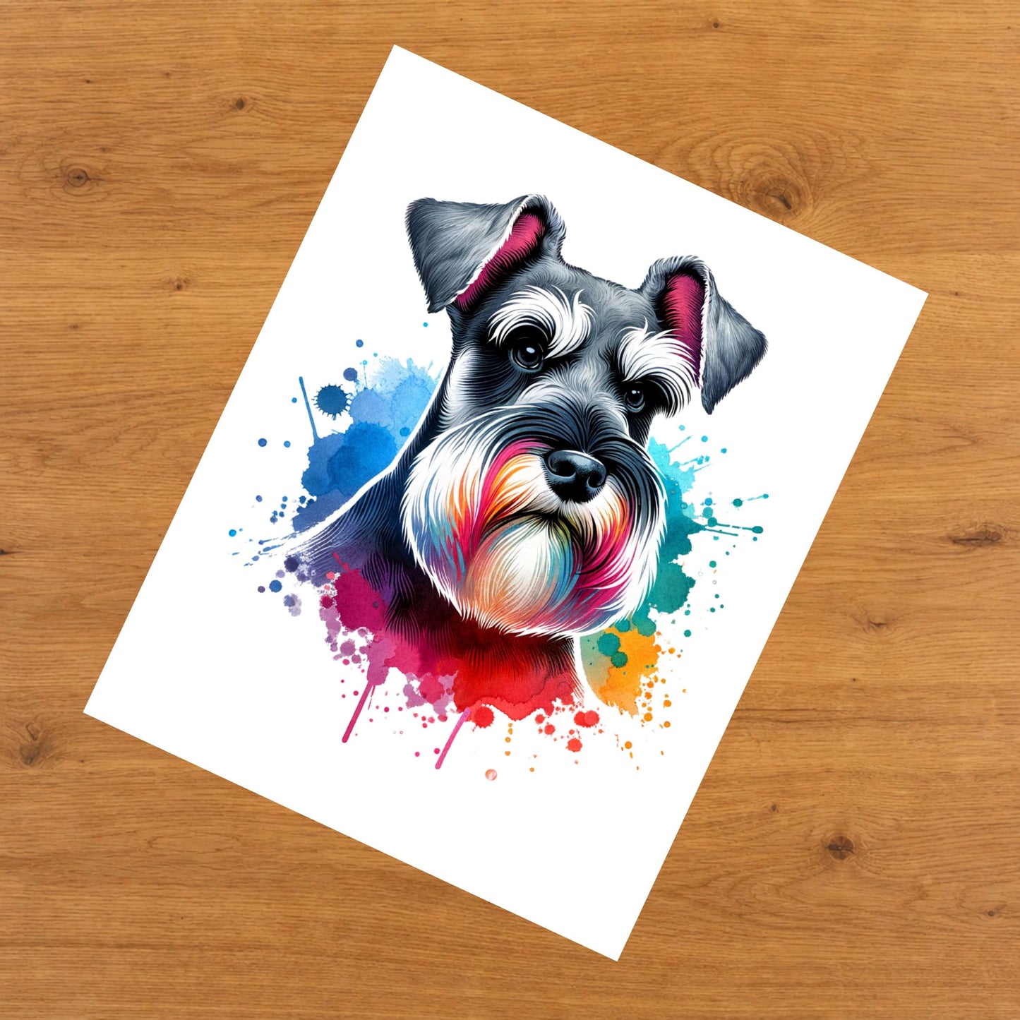 Schnauzer Rainbow Watercolor Portrait Dog Lover 8"x10" Wall Art Print - Schnauzer Gift