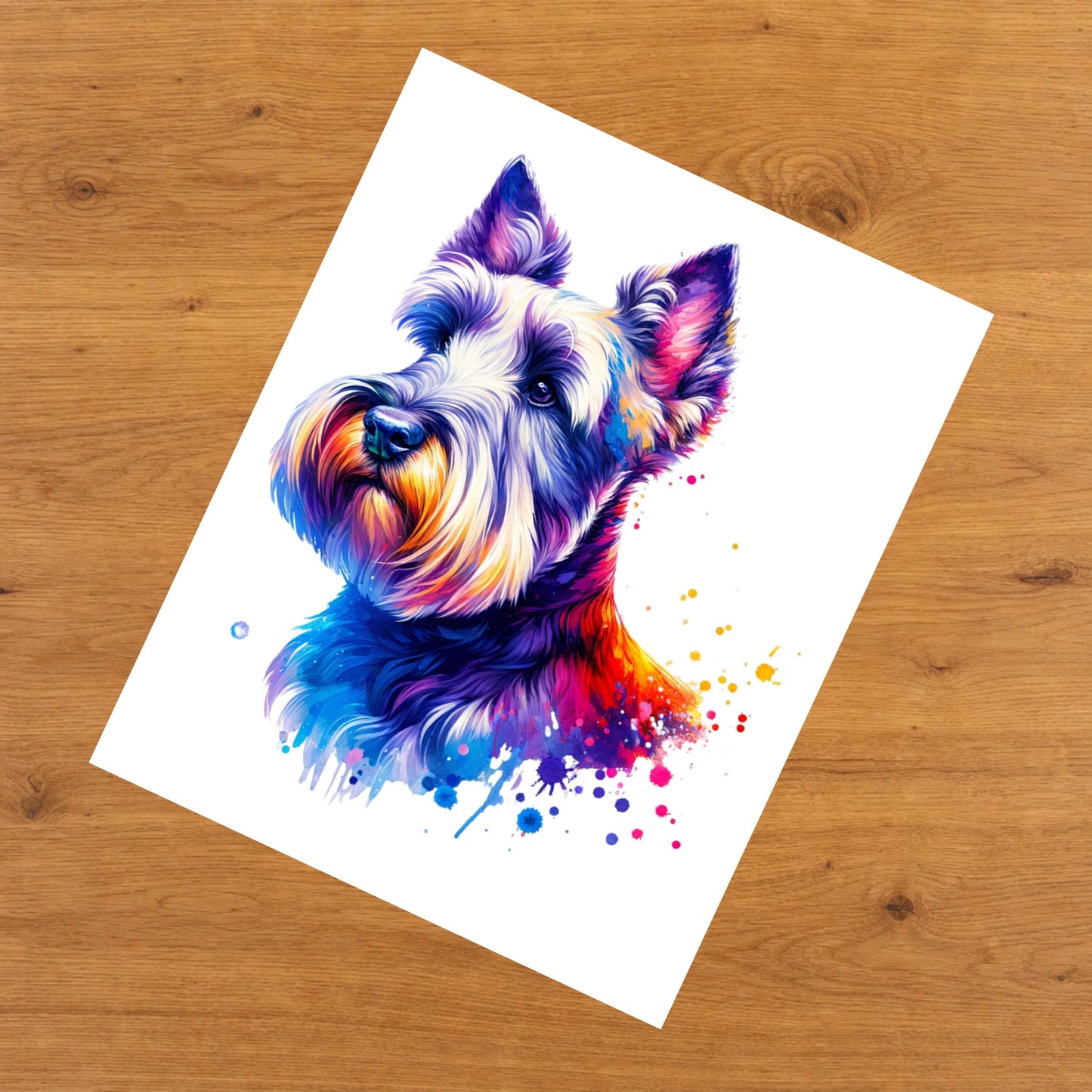 Scottish Terrier Rainbow Watercolor Portrait Dog Lover 8"x10" Wall Art Print - Scottie Gift